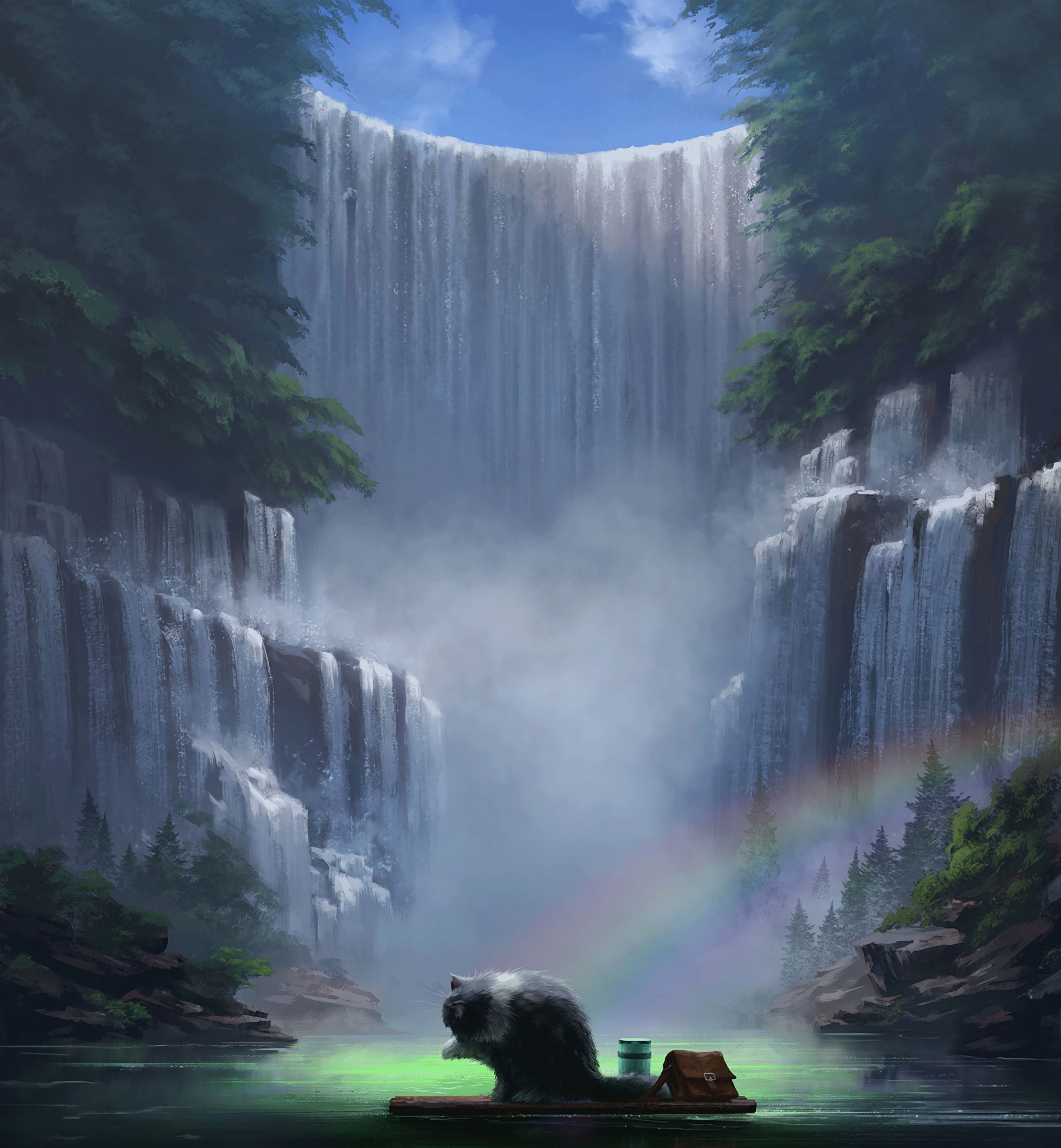 art, rainbow, waterfall, cat, journey, wash up, wash