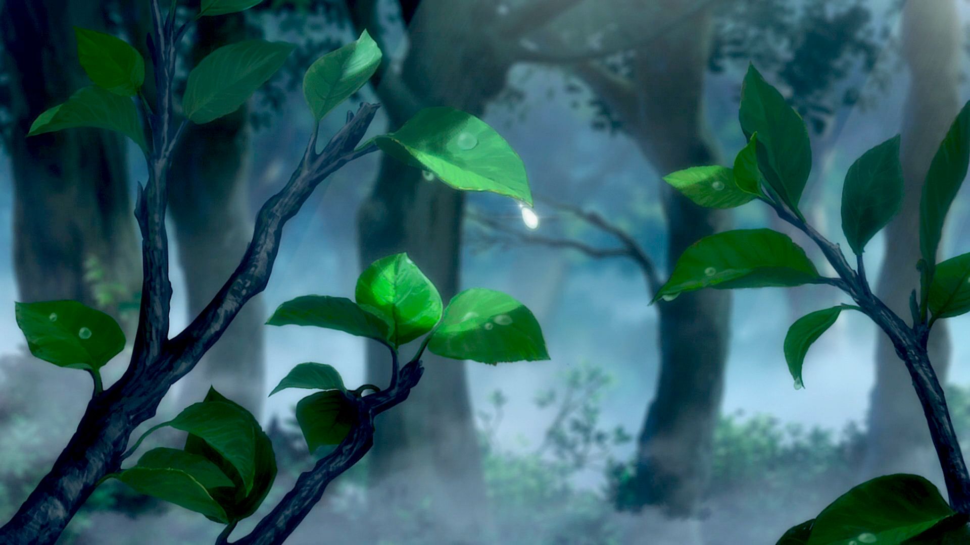 anime, darling in the franxx, leaf, nature, raindrops Full HD