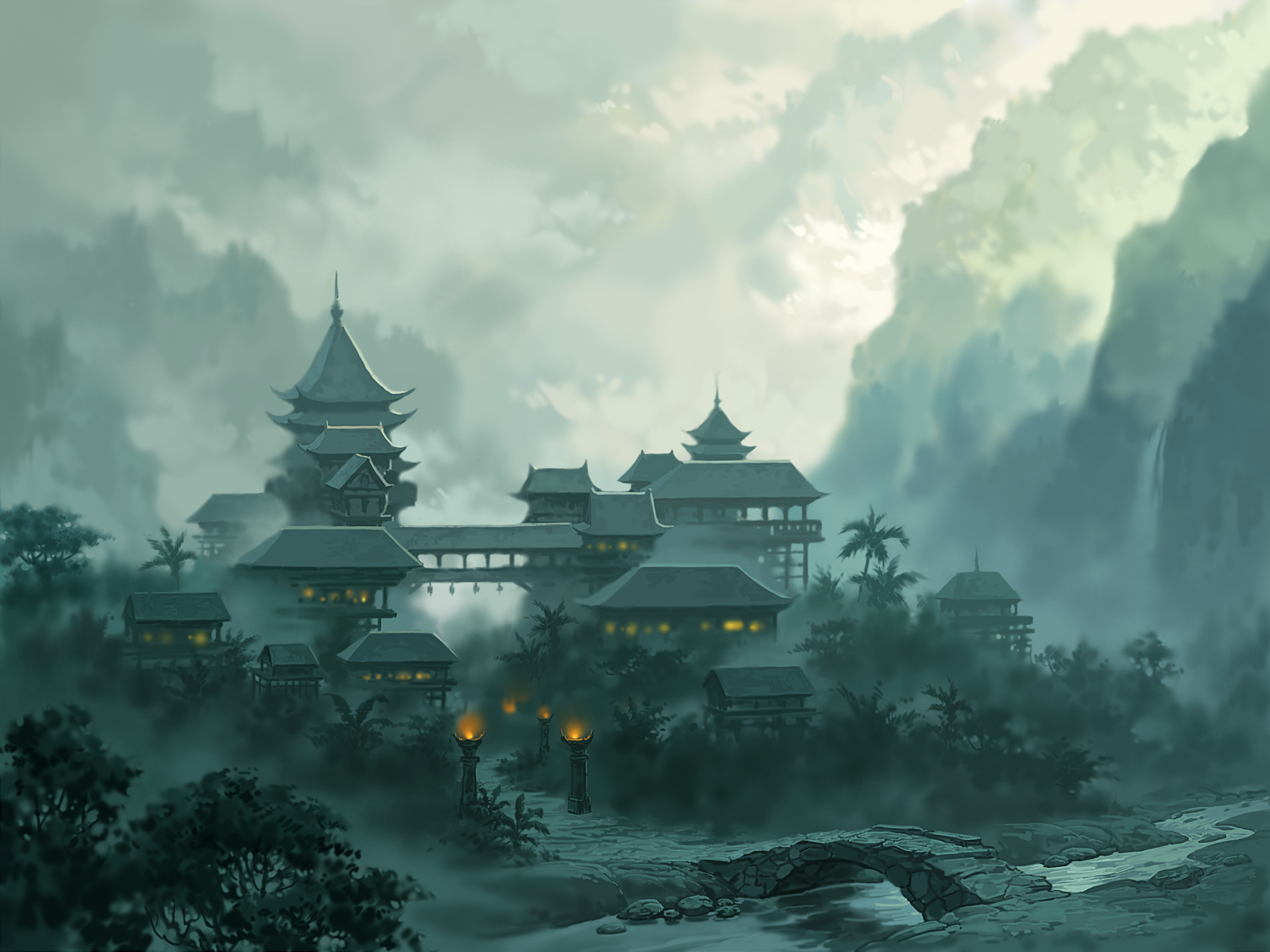 Шаолиньский храм пейзаж гор