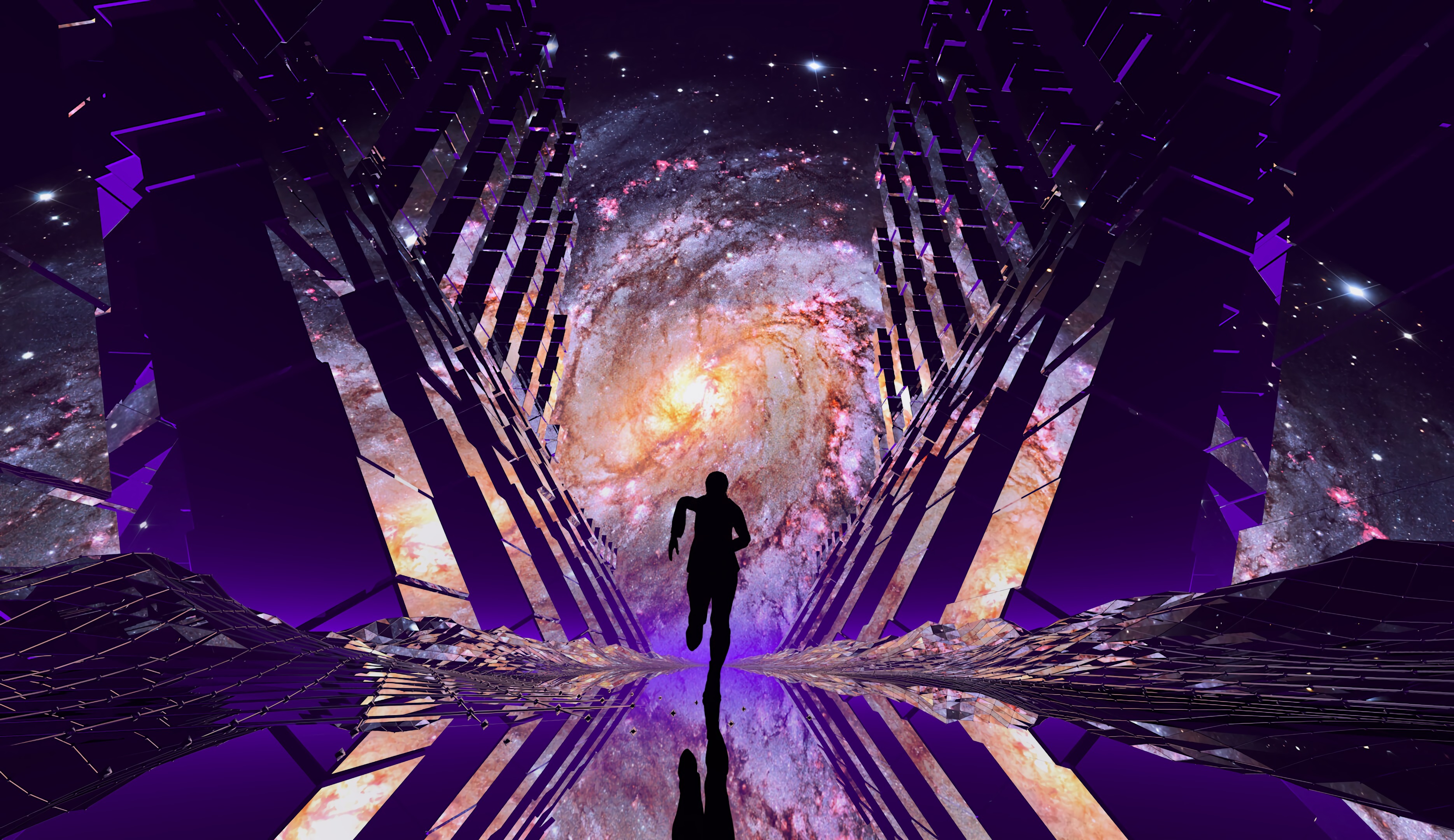 Download mobile wallpaper Nebula, Human, Person, Portal, Silhouette, Universe, Art for free.