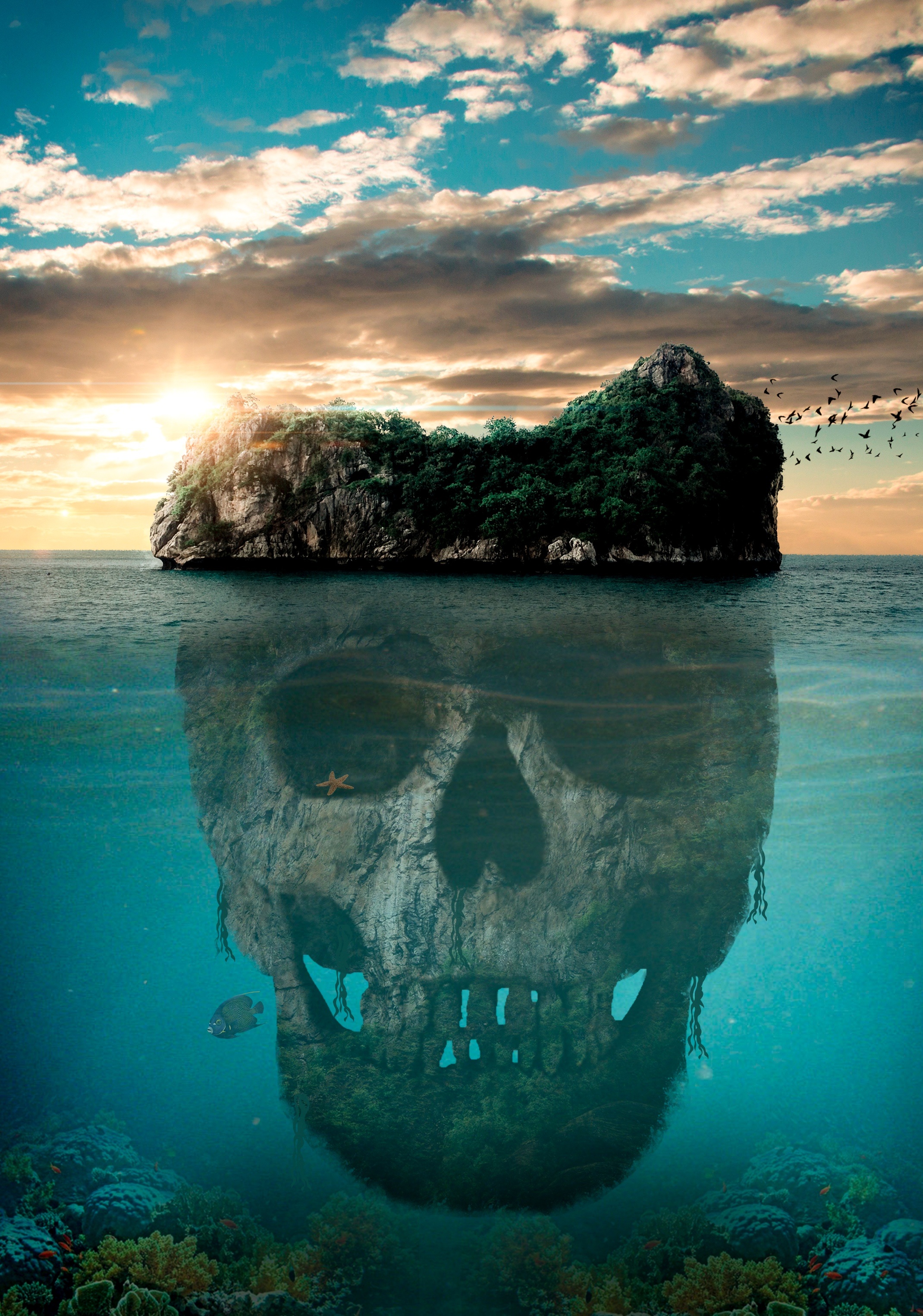 HD wallpaper skull, mysterious, mystic, fantasy, mystical, ocean, island