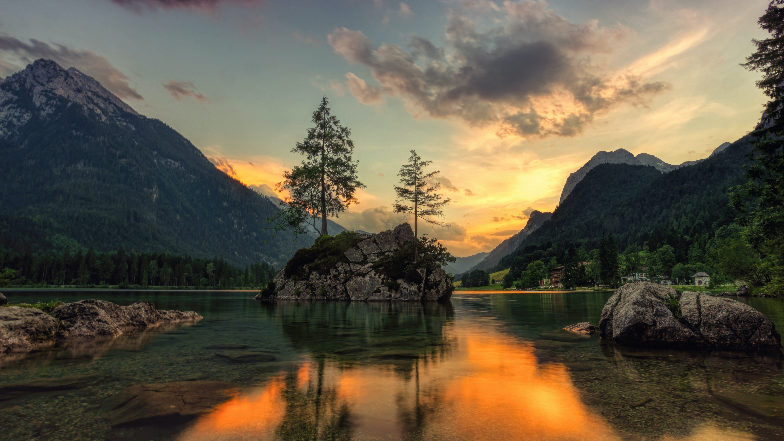 bavaria, earth, lake, forest, germany, mountain, reflection, spruce, sunset, lakes Full HD