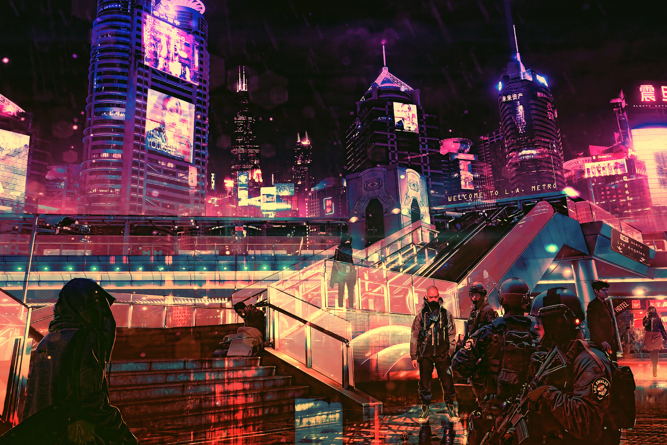 Cyberpunk city, futuristic, spaceships, towers, artwork, Sci-fi, HD  wallpaper
