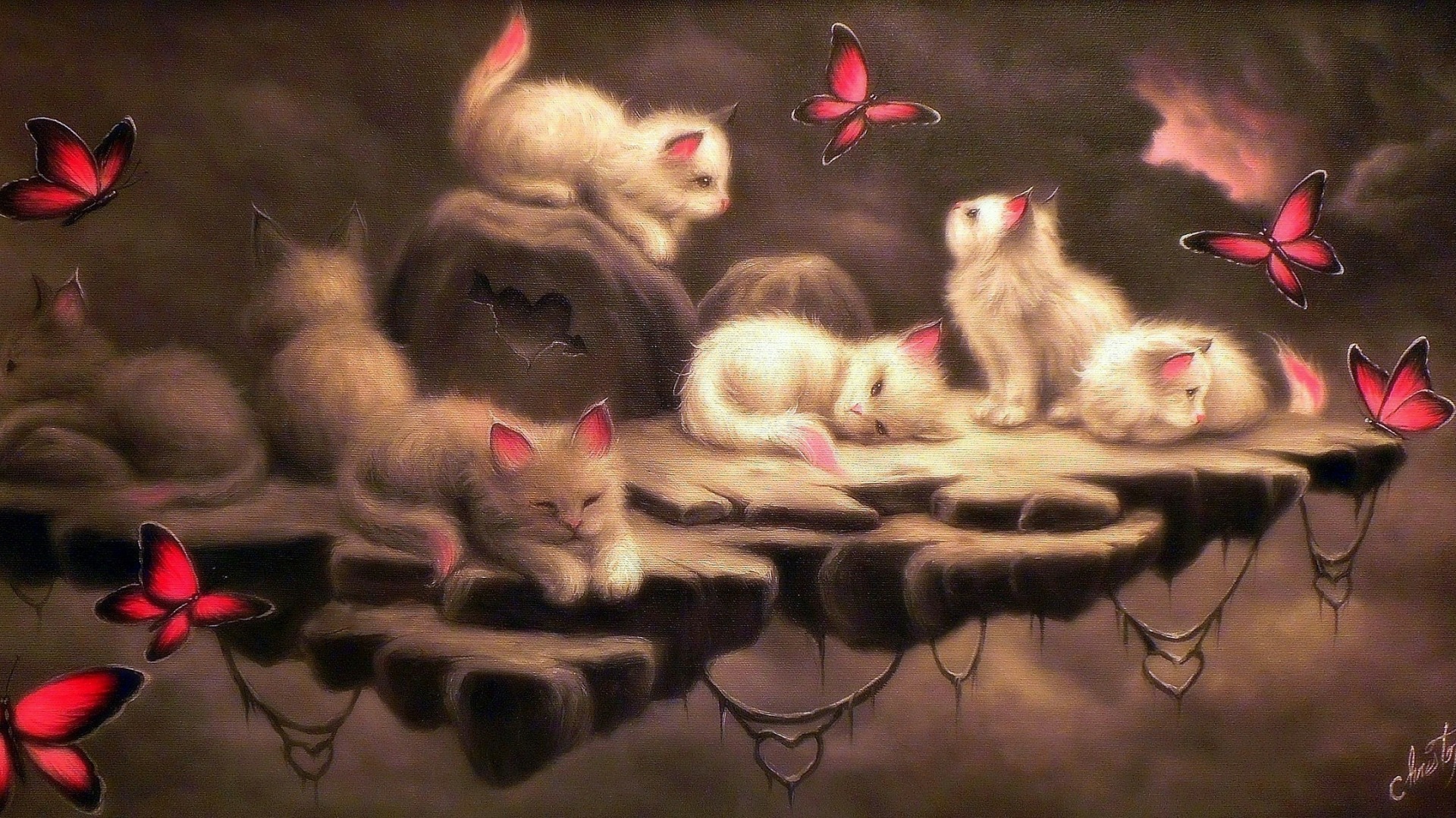 Кошка с котятами арт