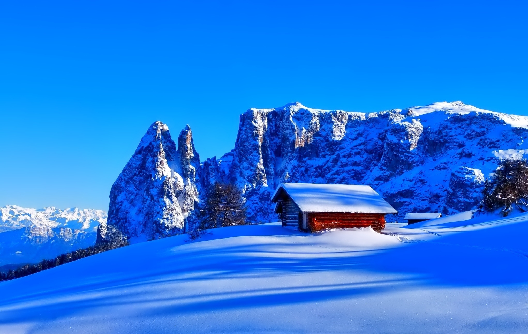 nature, hut, winter, mountains, snow, vertex, top 2160p