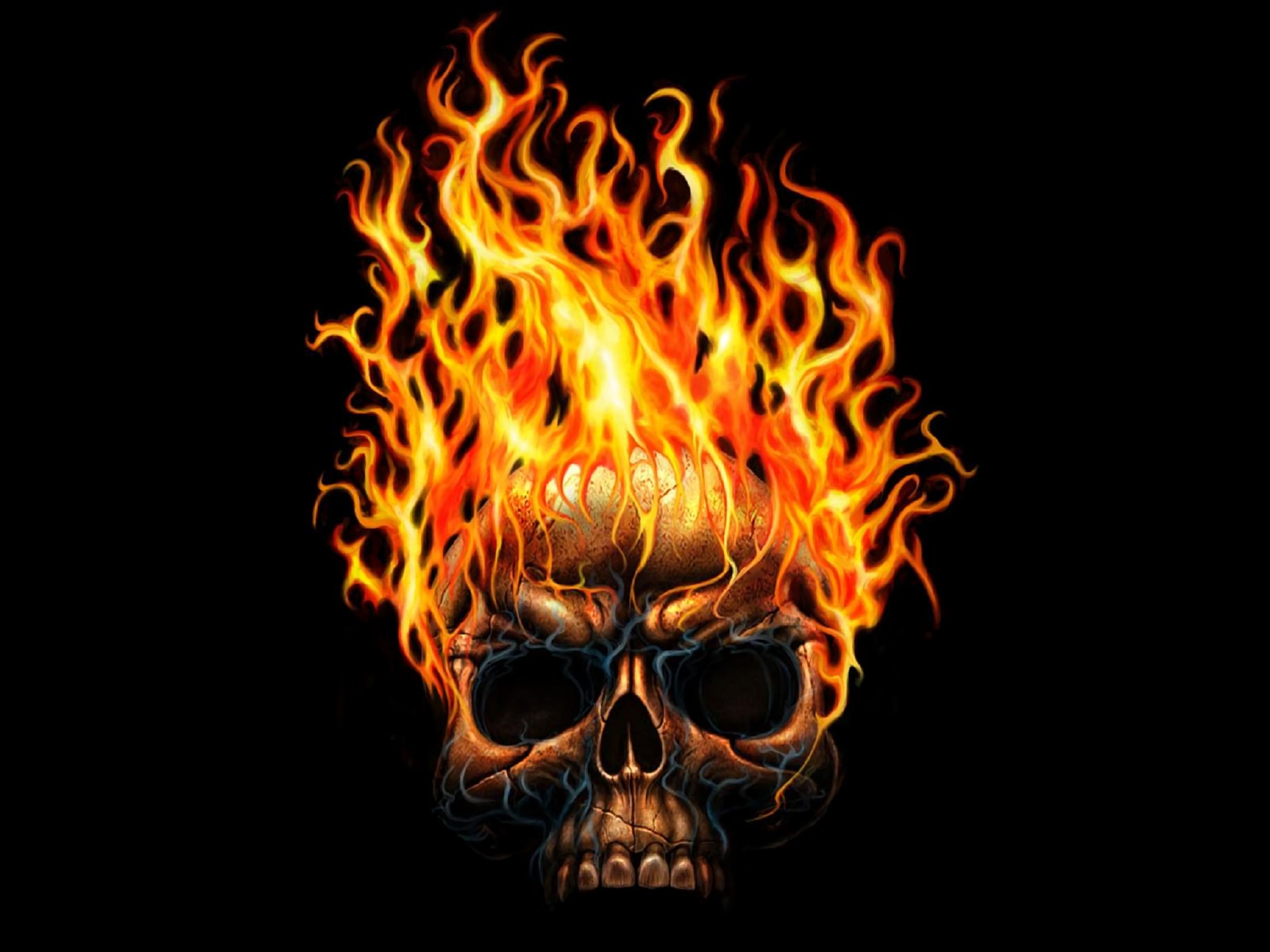 skull, fire, dark, flame