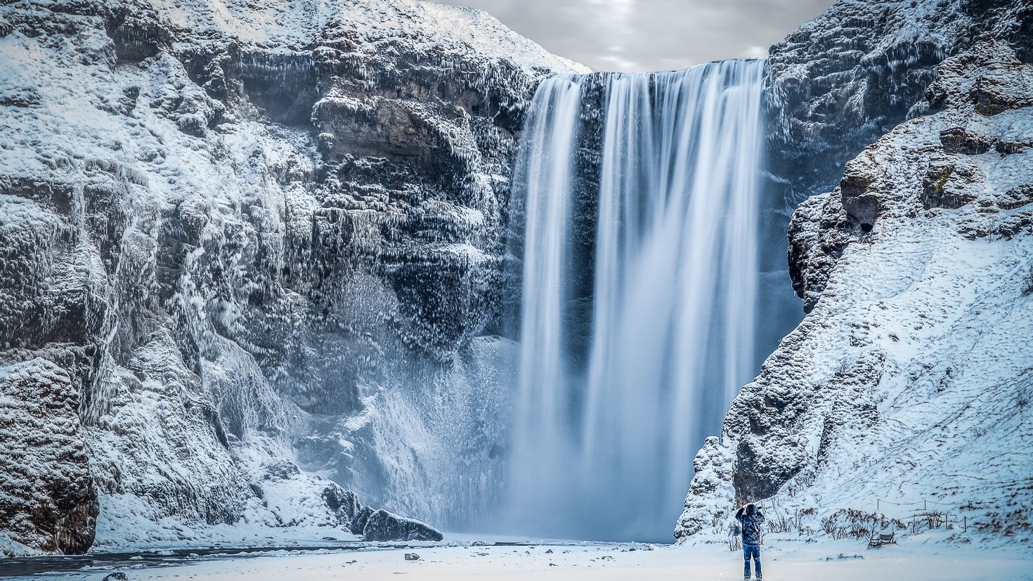 Водопад зимой. Skogafoss. Замерзшие водопады Исландии. Ледниковый водопад, Исландия.