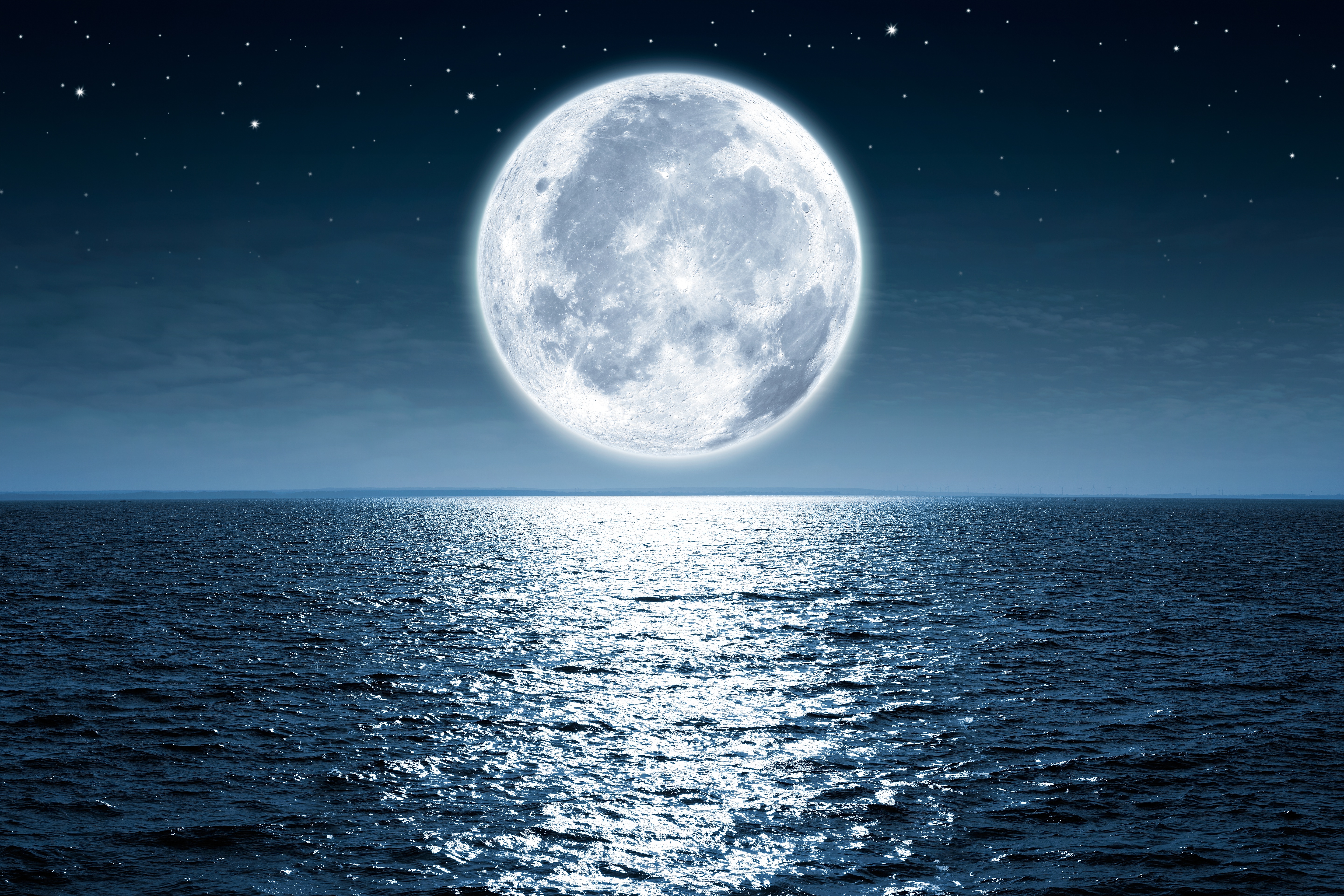 Скачать обои бесплатно Небо, Луна, Горизонт, Океан, Земля/природа картинка на рабочий стол ПК