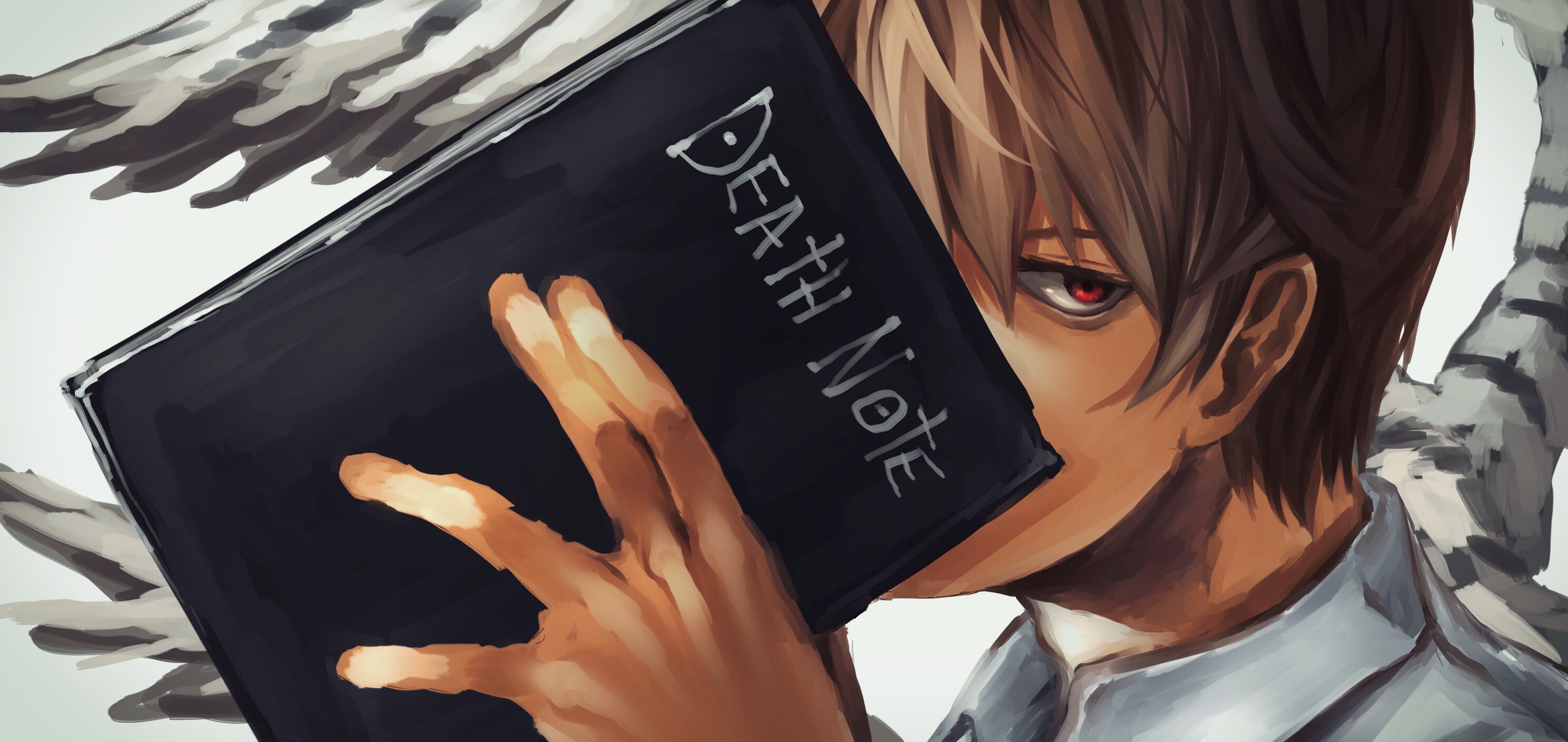 book, light yagami, anime, death note, brown hair, red eyes HD wallpaper