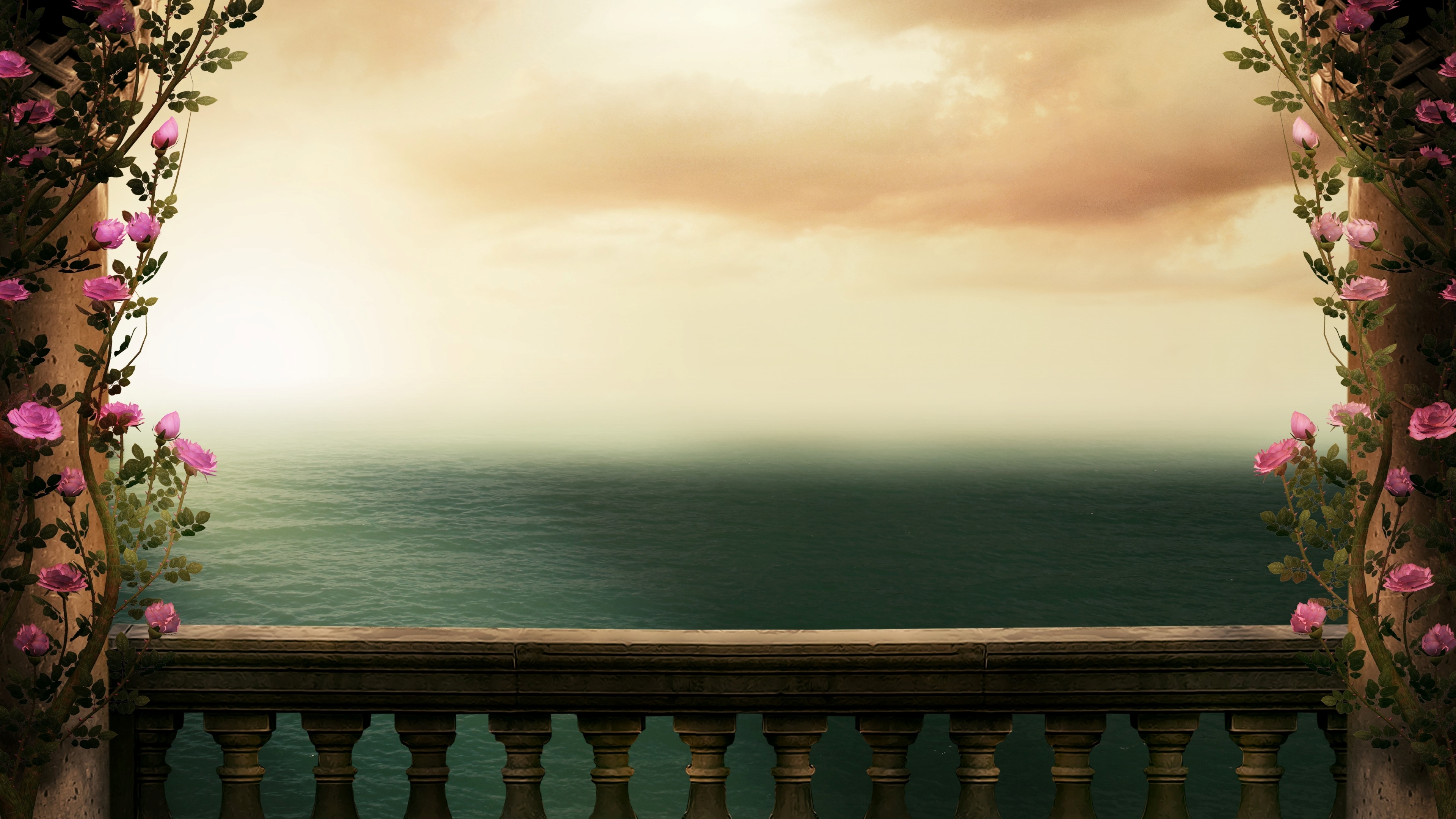 980413 скачать картинку море, сделано человеком, балкон, фантастика - обои и заставки бесплатно