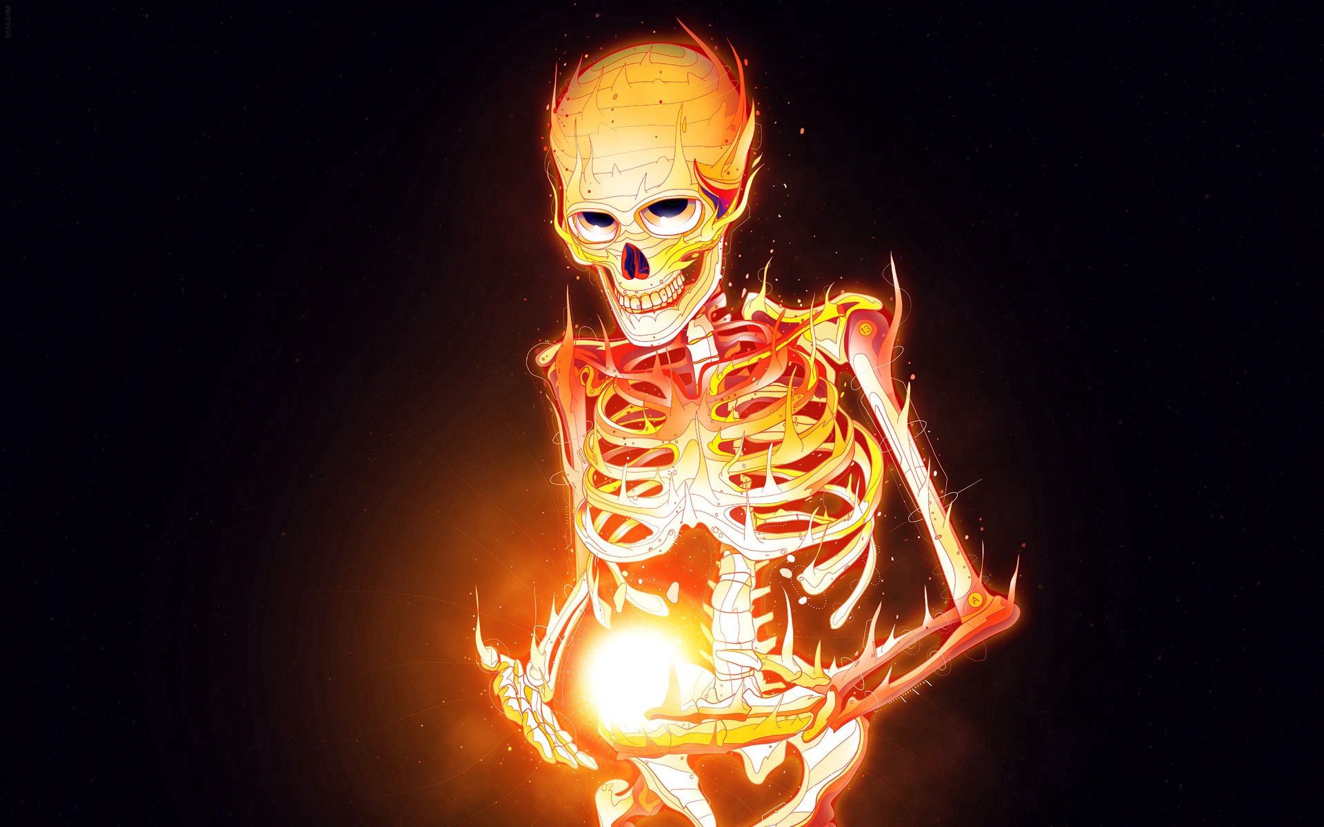 fire, dice, art, skeleton, bones Phone Background