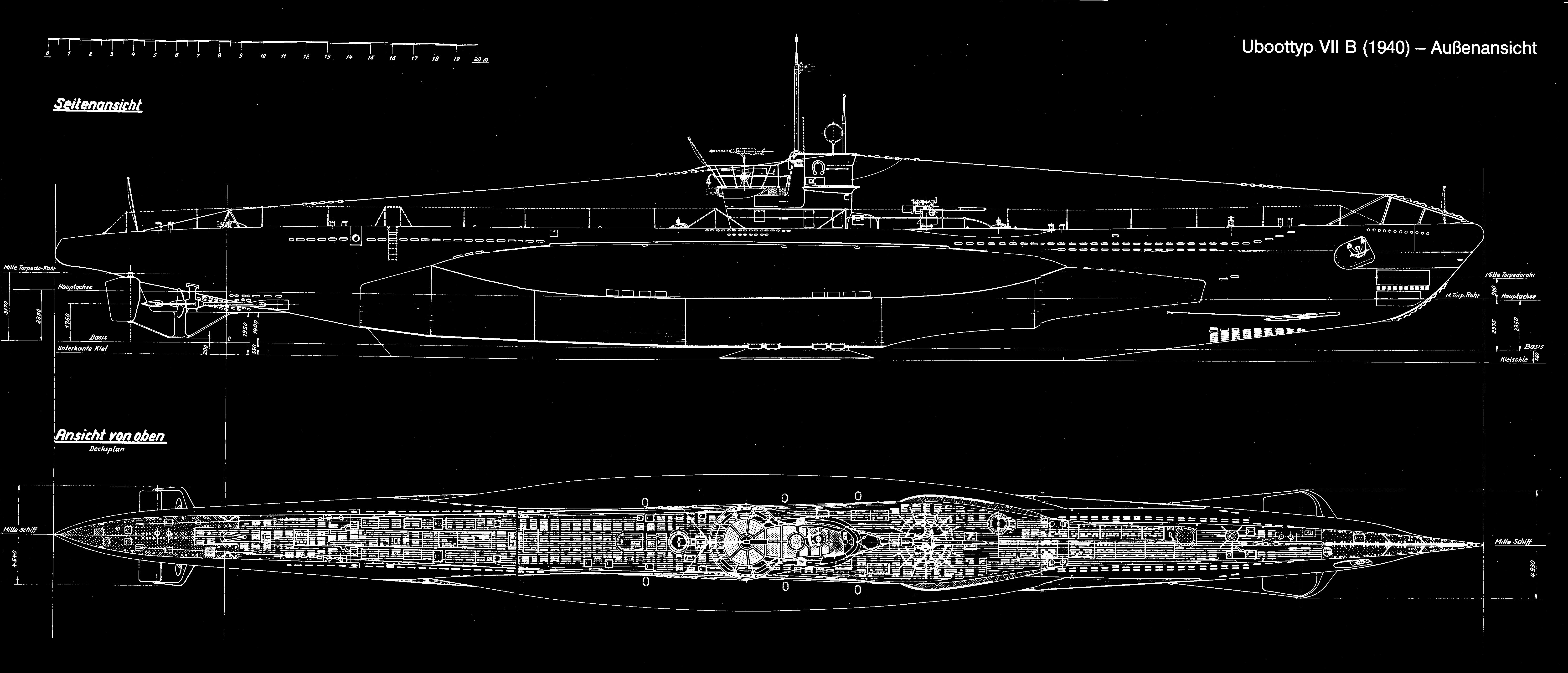 Схема немецкой подводной лодки второй мировой войны