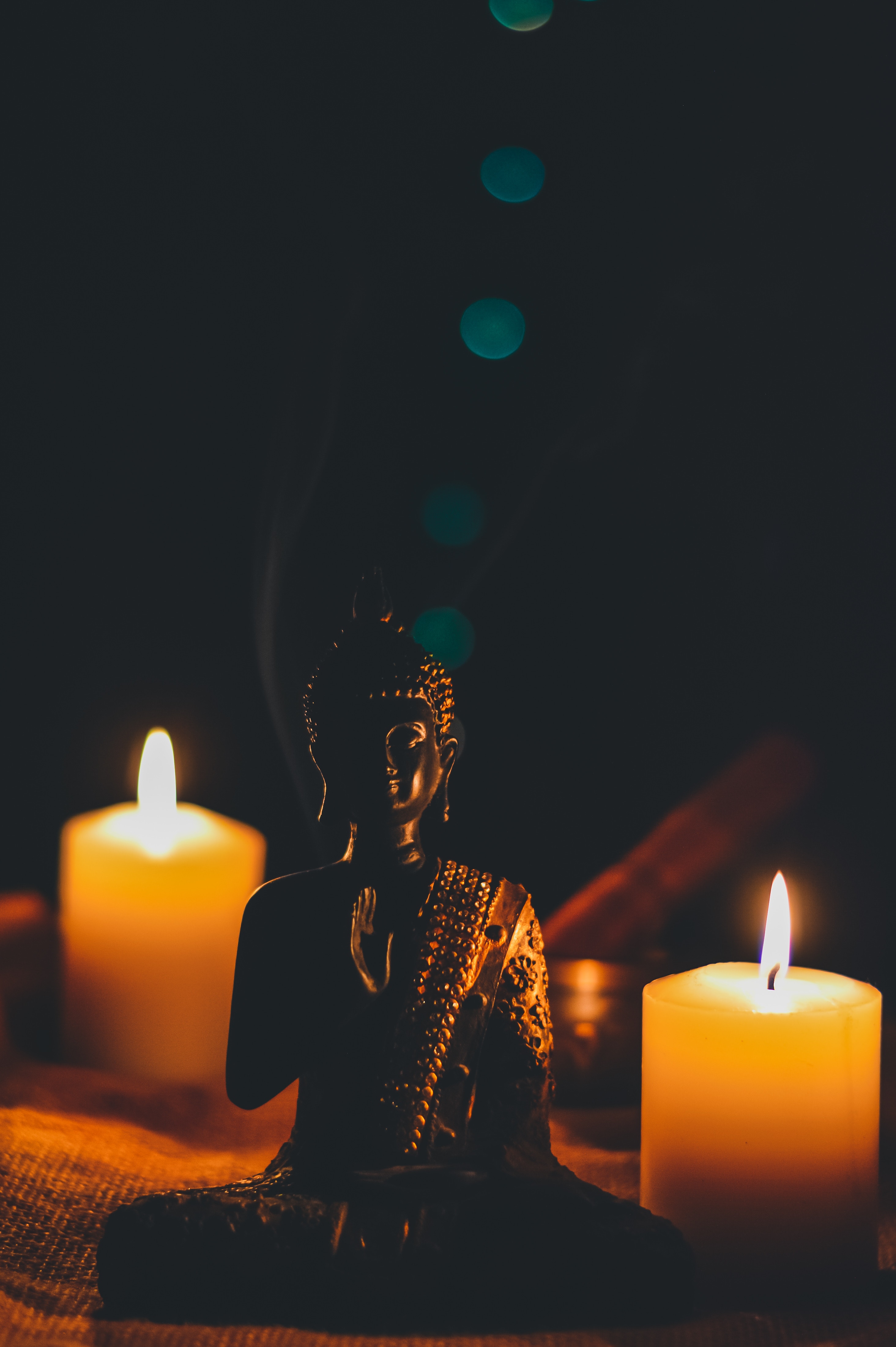 candles, buddha, dark, harmony, buddhism, statuette