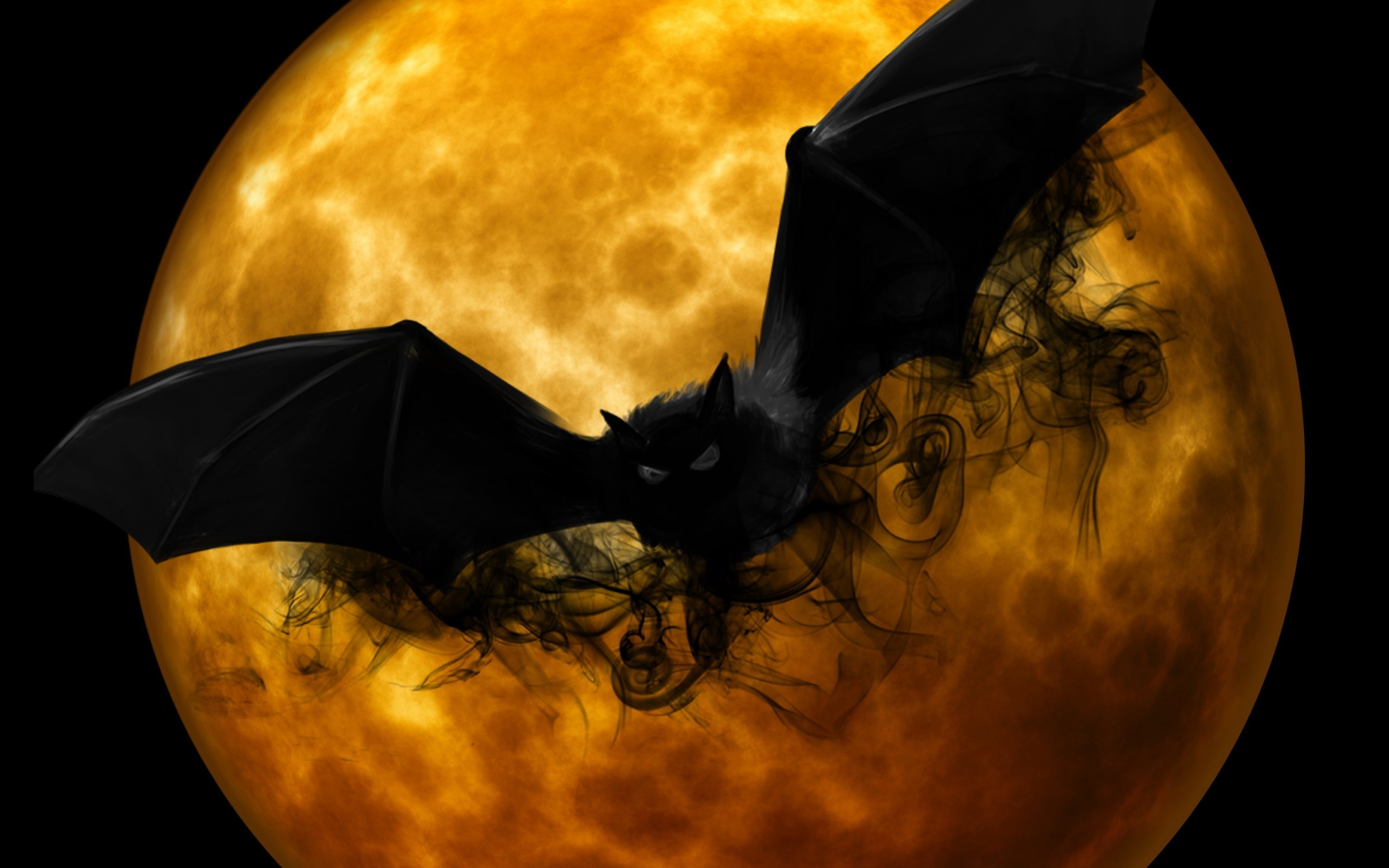 Download mobile wallpaper Halloween, Moon, Holiday, Bat, Spooky, Orange (Color) for free.