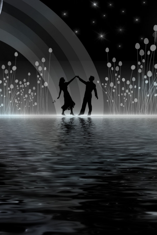 Download mobile wallpaper Night, Moon, Love, Artistic, Cloud, Dancing for free.