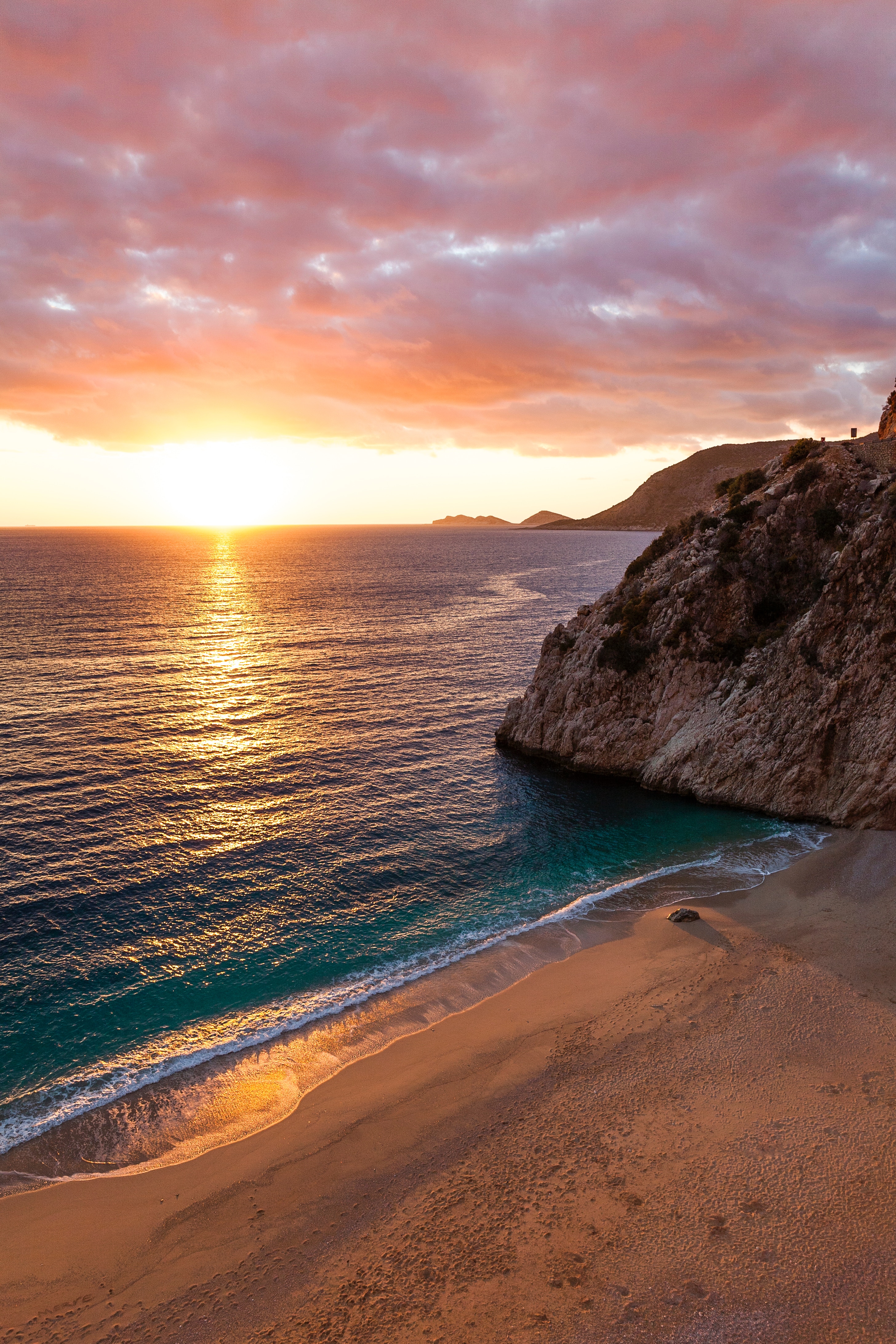 sunset, nature, sea, rocks, coast, ocean phone background