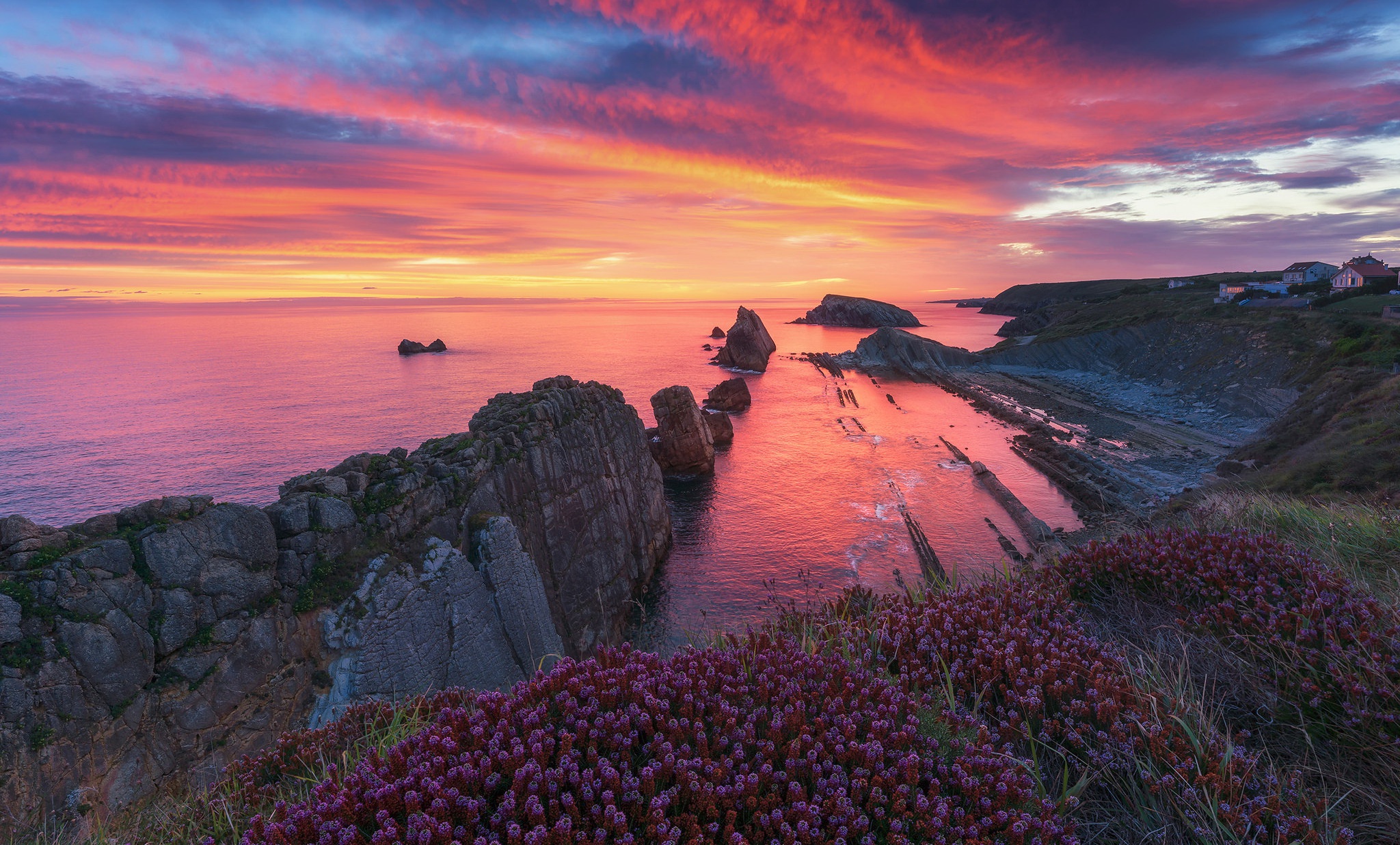 Download mobile wallpaper Nature, Sunset, Sky, Horizon, Ocean, Earth, Coastline for free.