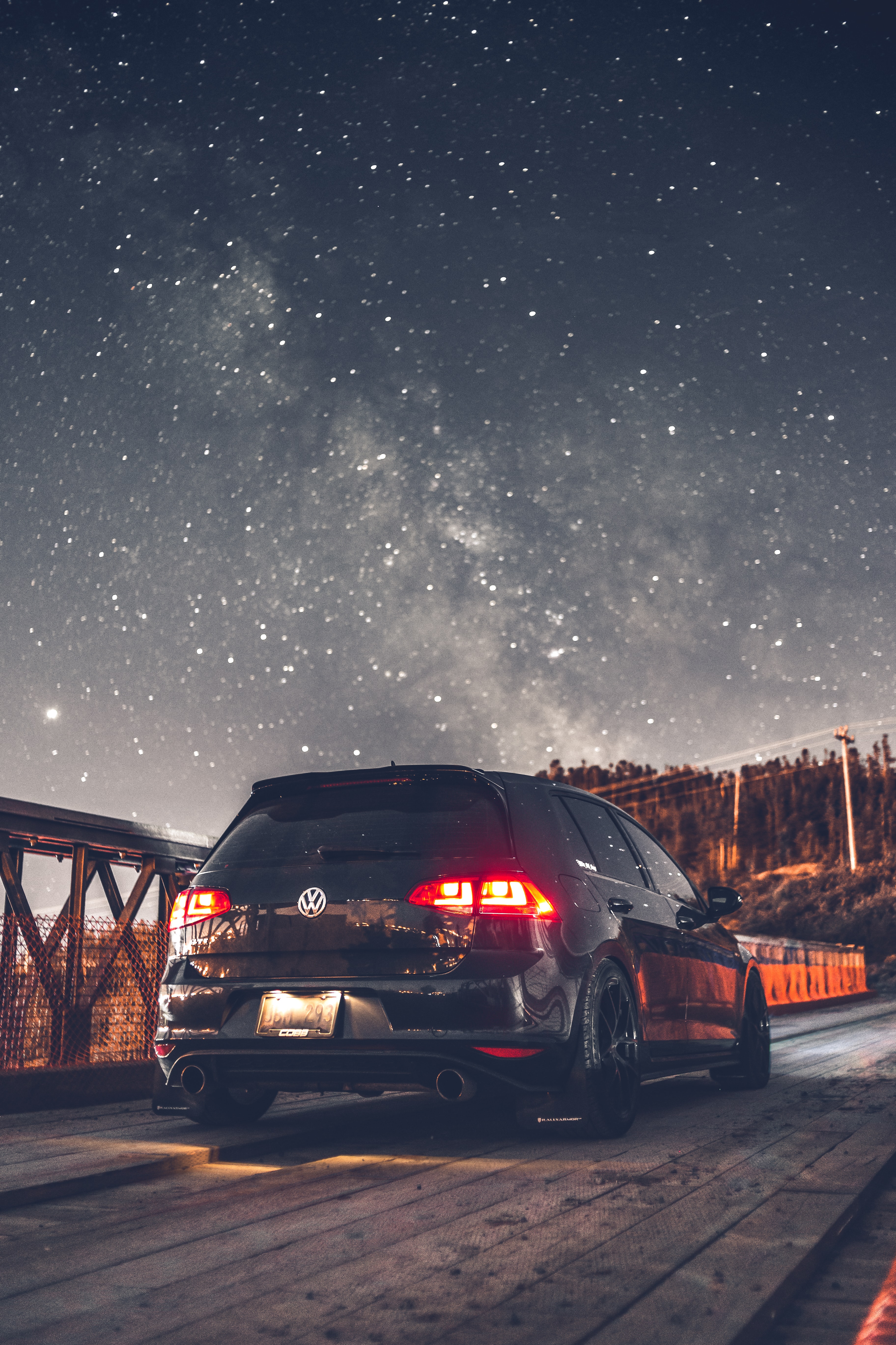 volkswagen, headlights, back view, lights, cars, car, starry sky, rear view