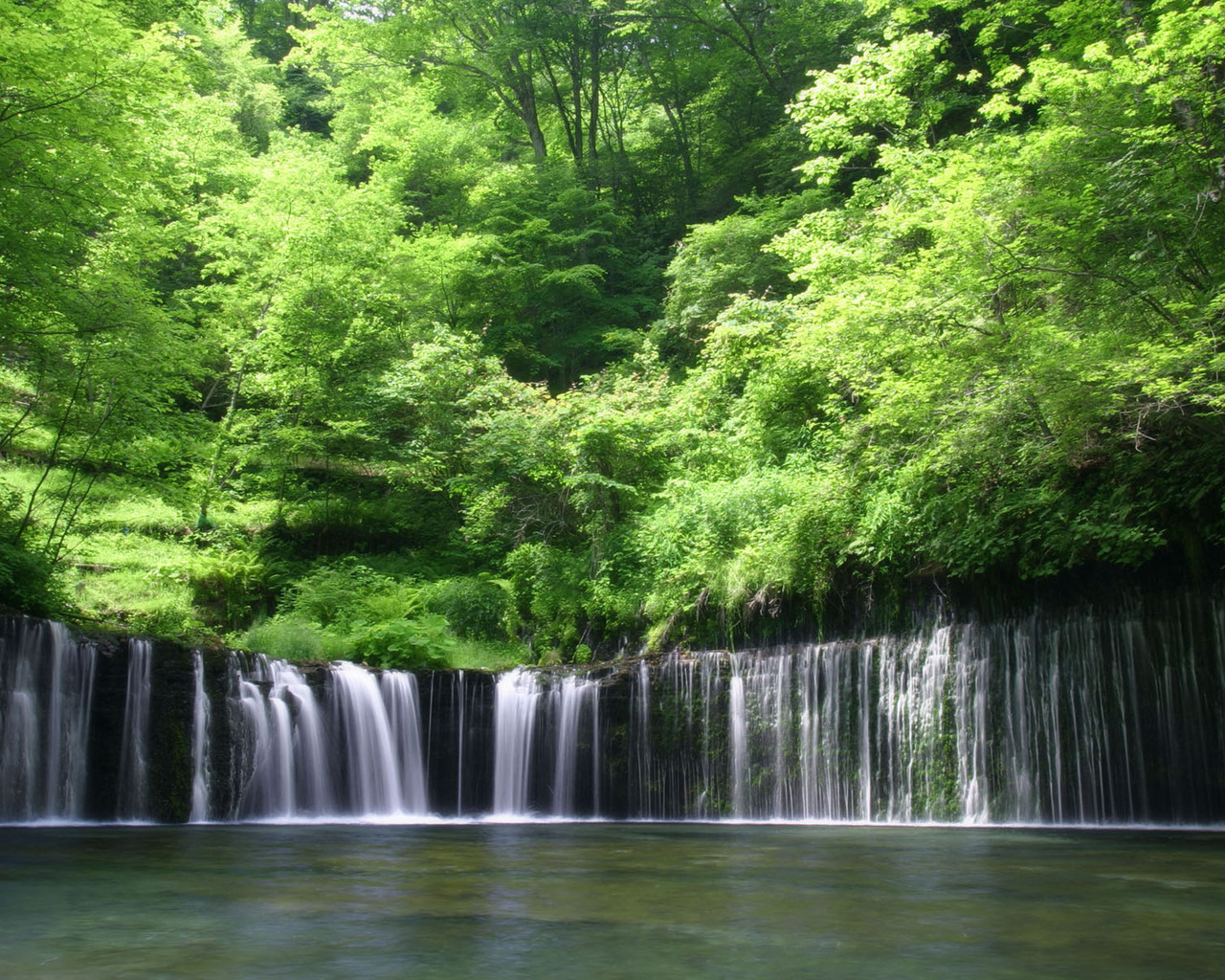 Download mobile wallpaper Landscape, Trees, Water, Waterfalls for free.