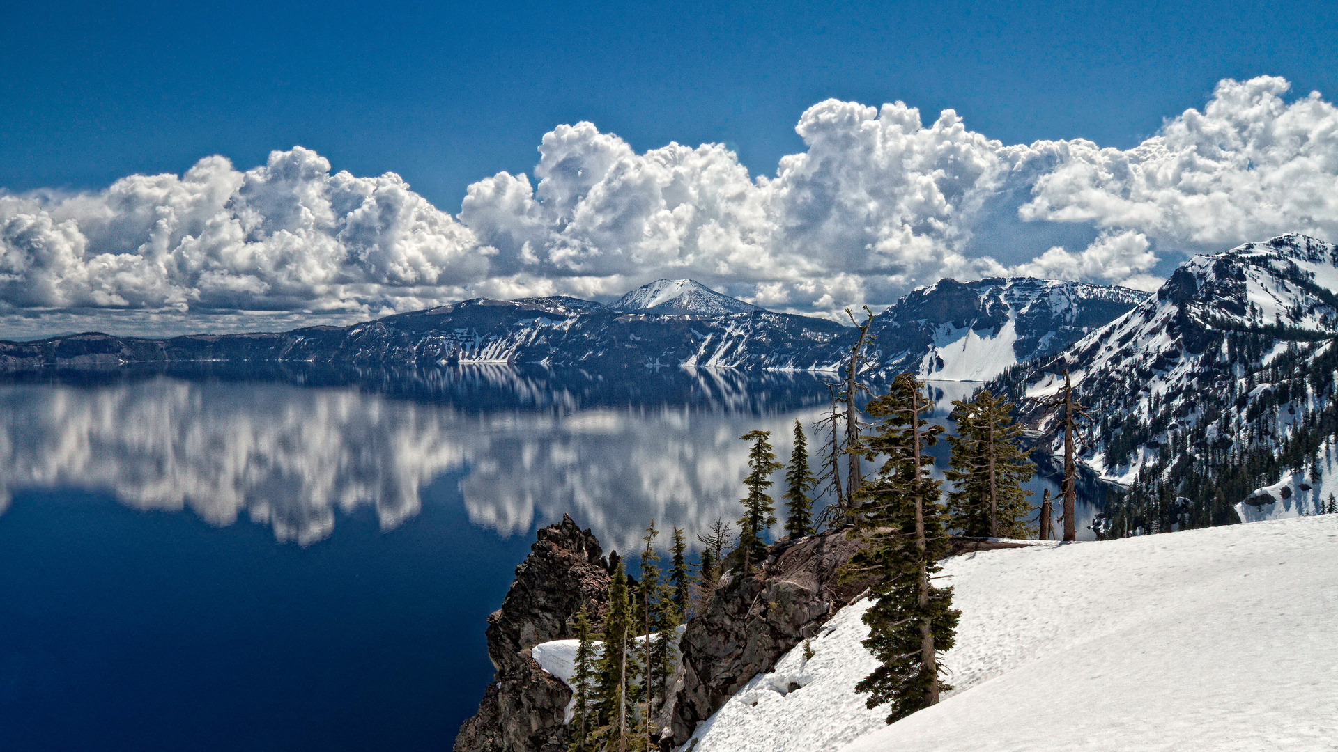 Download mobile wallpaper Clouds, Mountains, Snow, Lakes, Landscape for free.