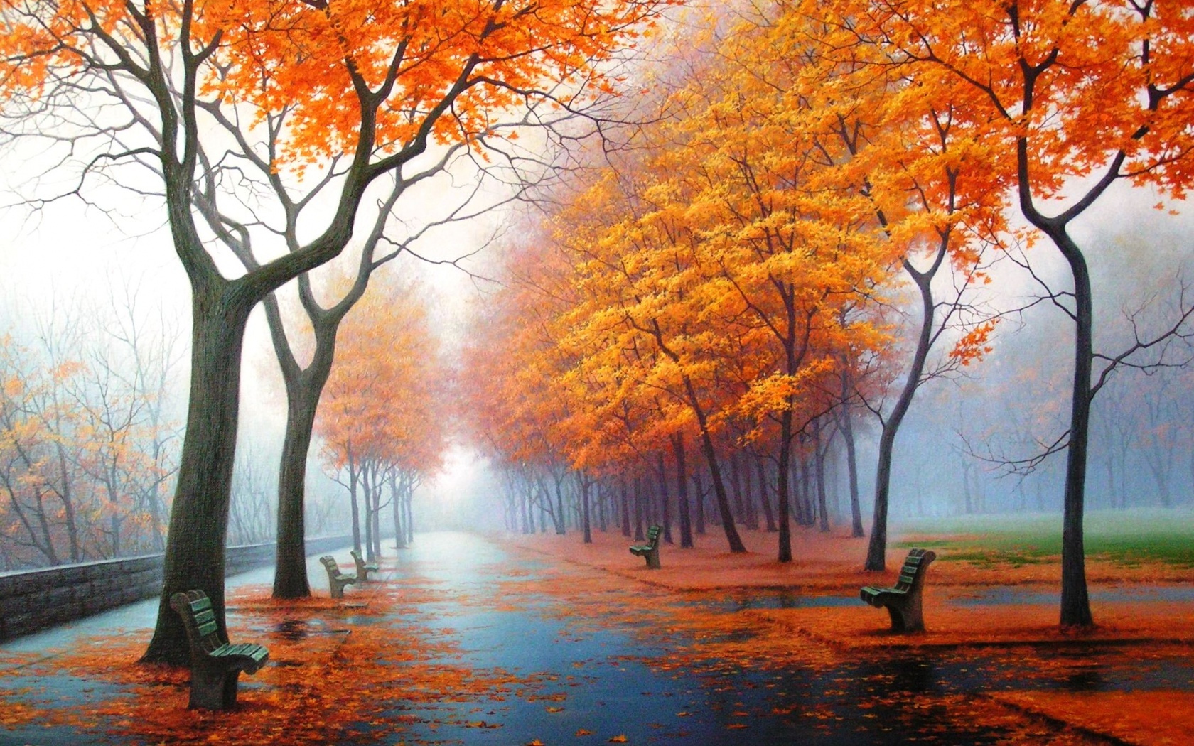 Скачать картинку Деревья, Пейзаж, Улицы, Осень в телефон бесплатно.