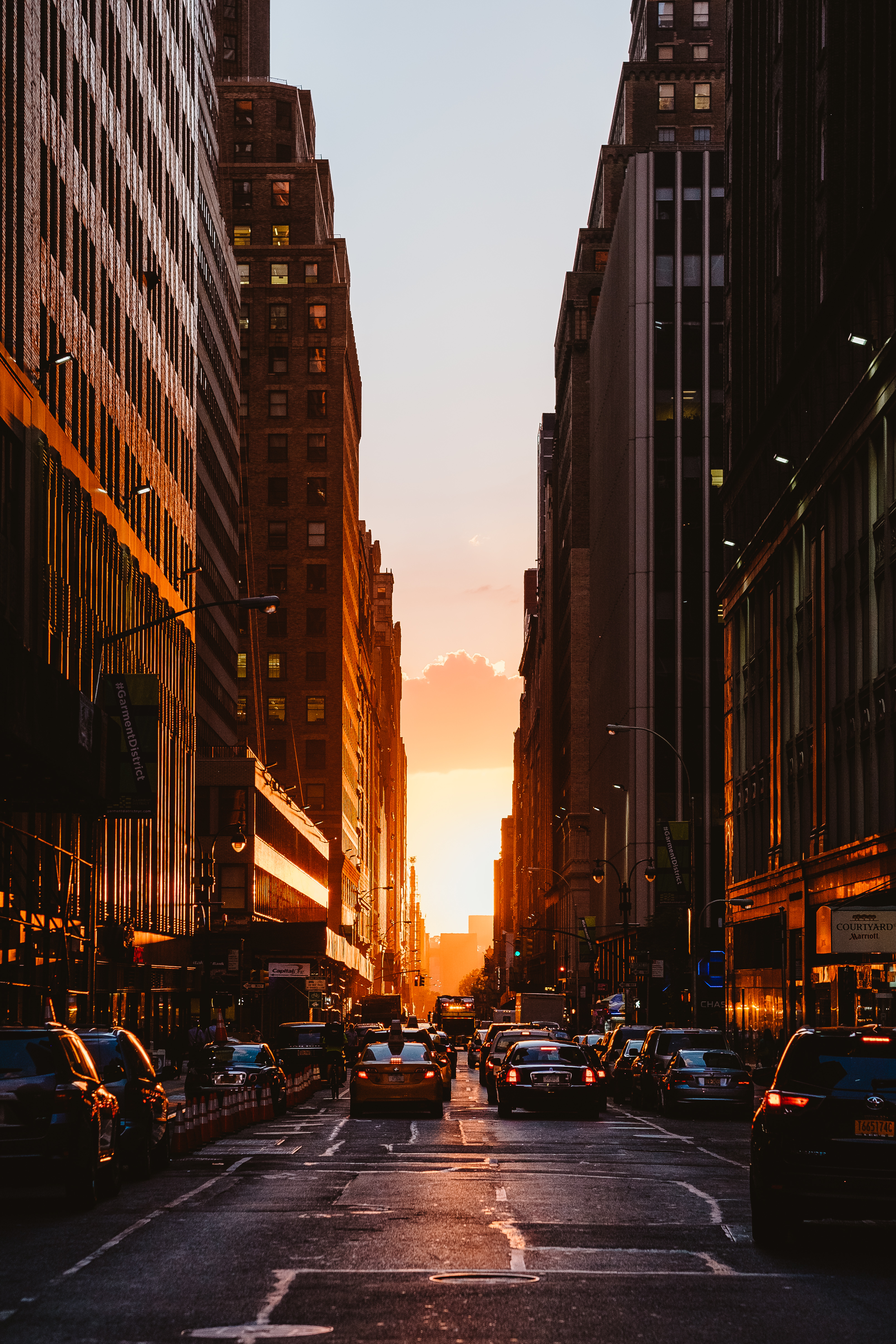 Download mobile wallpaper City, Cities, Building, New York, Sunset, Cars for free.