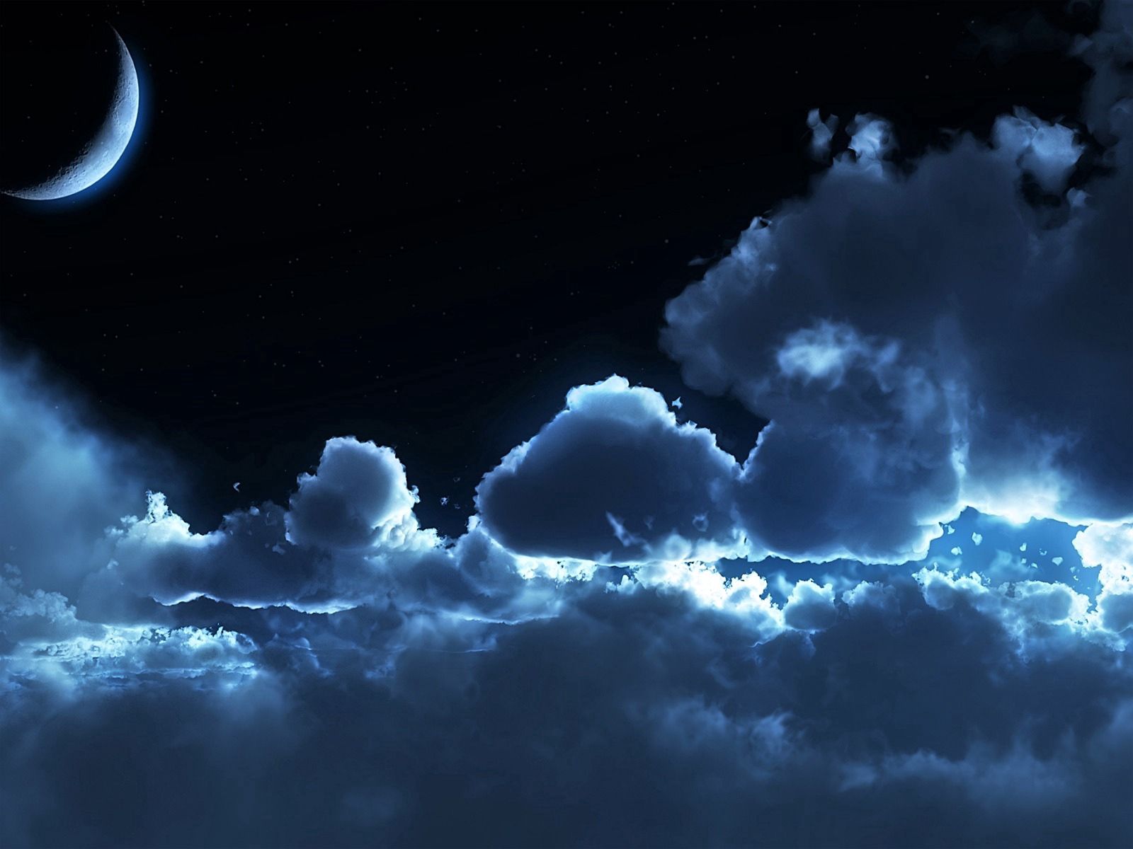 Download mobile wallpaper Clouds, Air, Sky, Tranquillity, Stars, Calmness, Nature, Night, Moon for free.