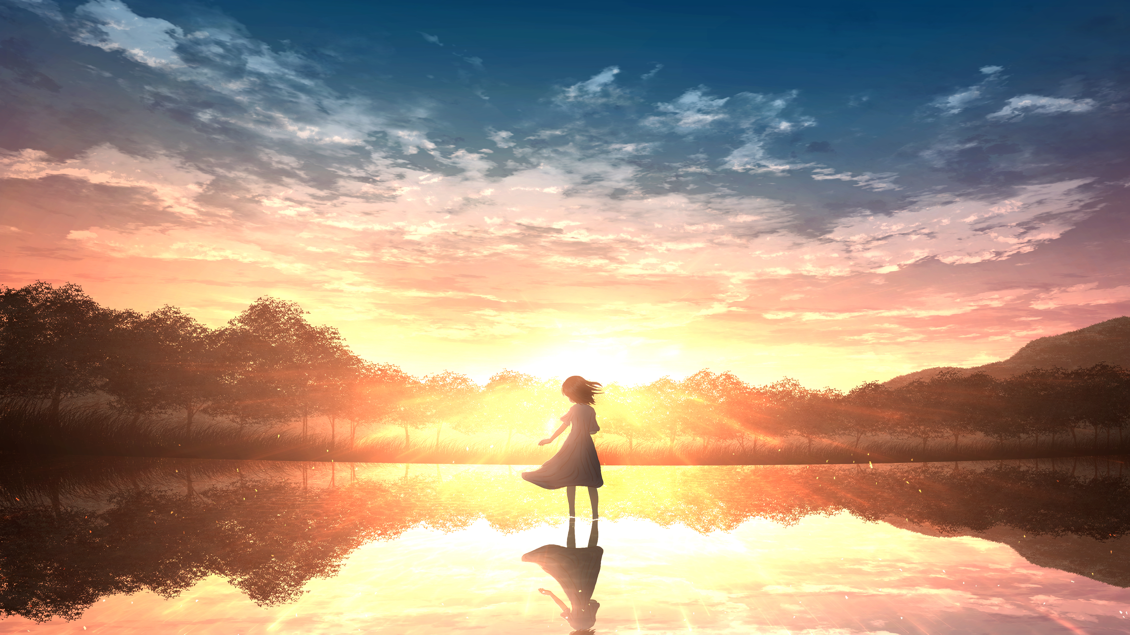 Девушка на фоне восходящего солнца