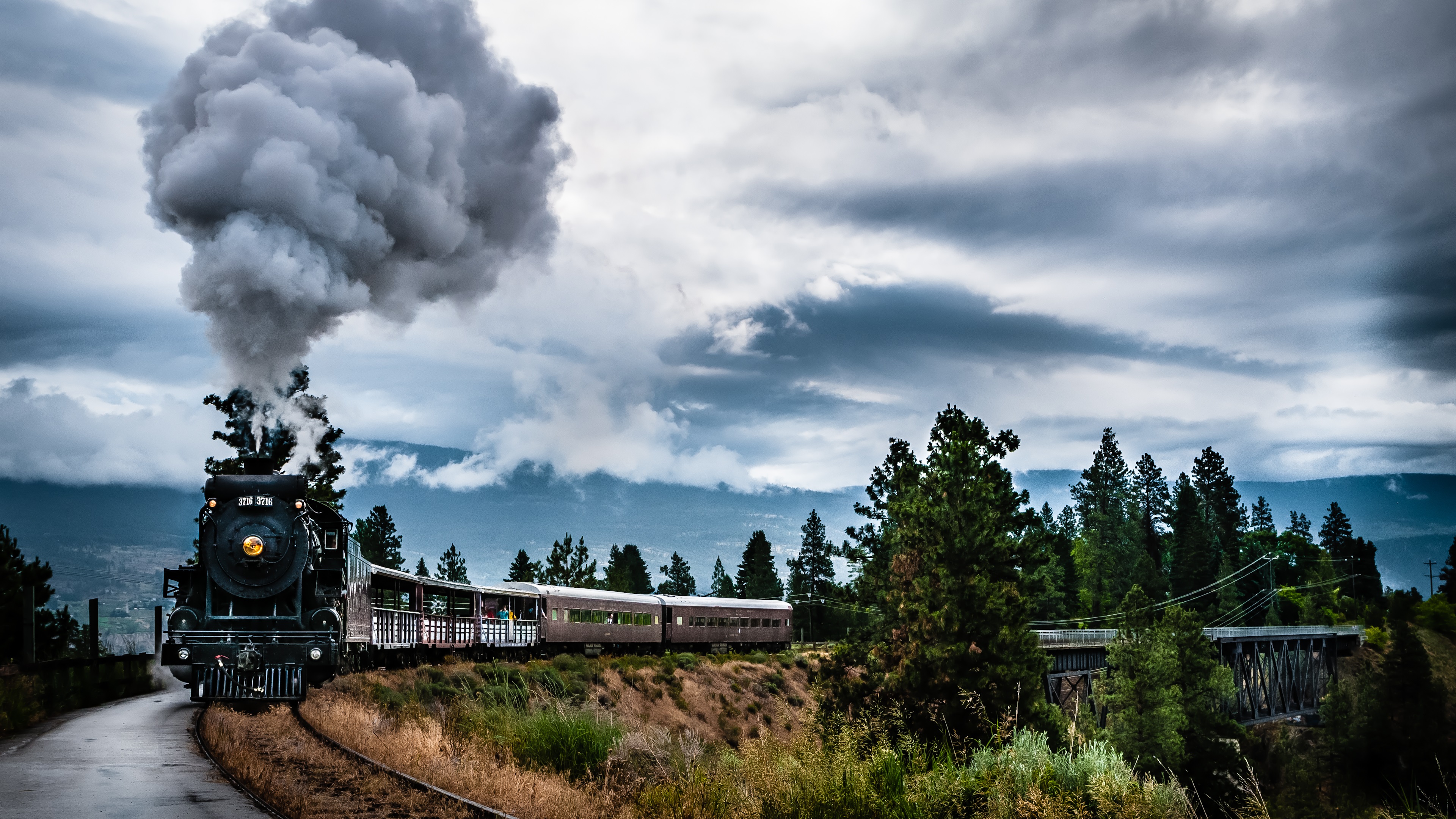 vehicles, hdr, cloud, train, railroad 2160p