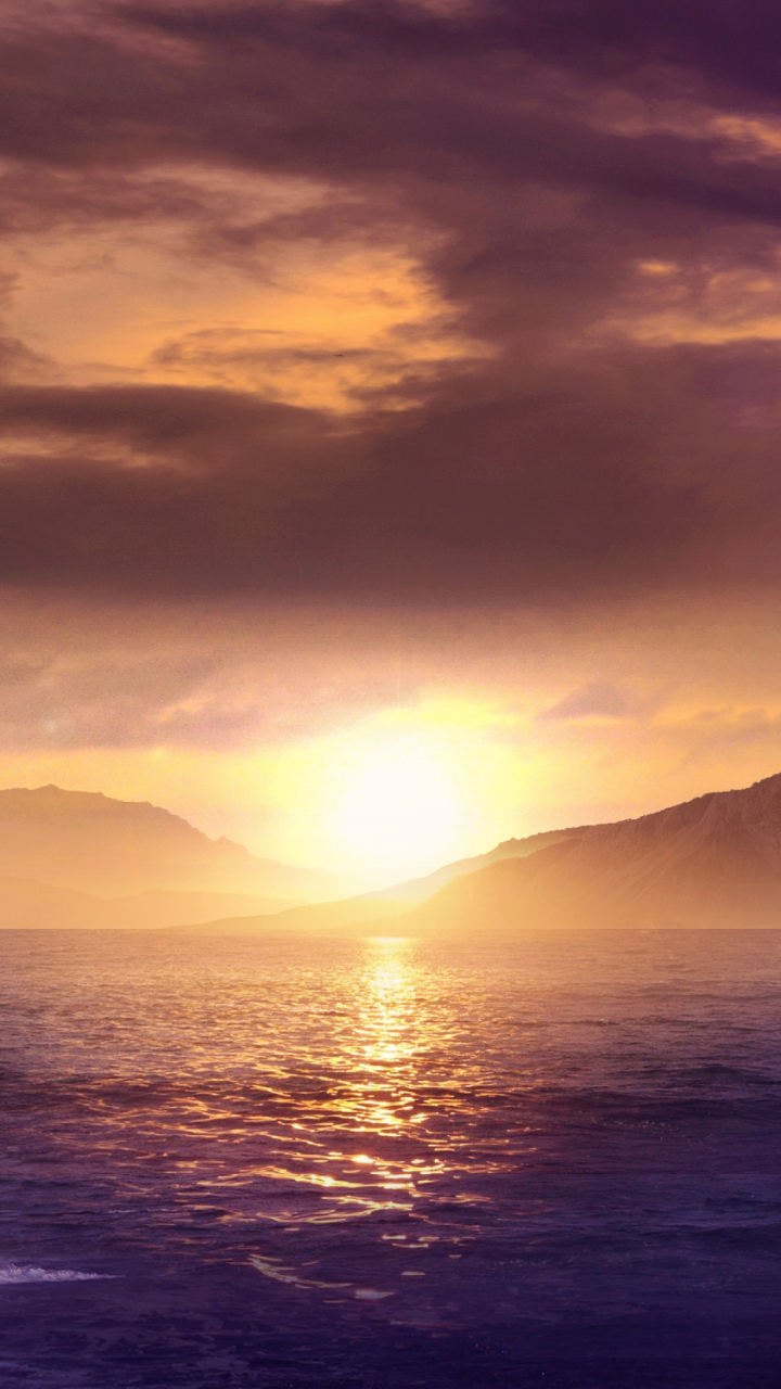 meditation, monk, fantasy, landscape, sunset, sea download HD wallpaper