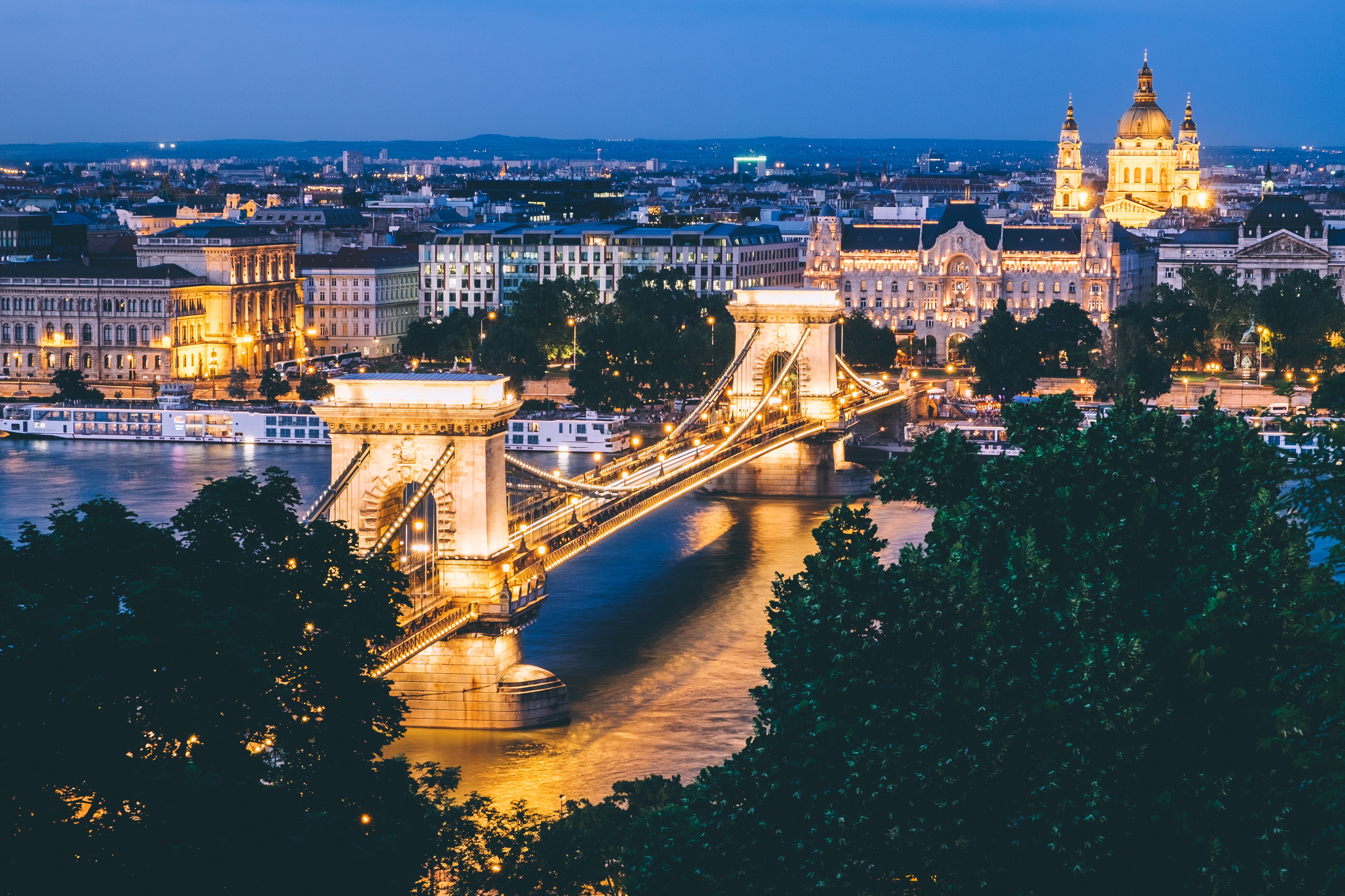 Free download wallpaper Night City, Bridge, Cities, Hungary, Budapest on your PC desktop