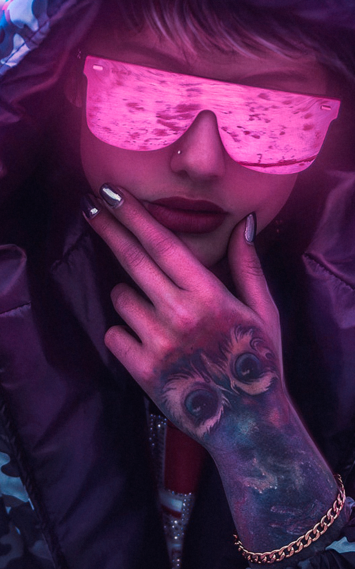 Mobile wallpaper: Cyberpunk, Tattoo, Sci Fi, Hood, Sunglasses