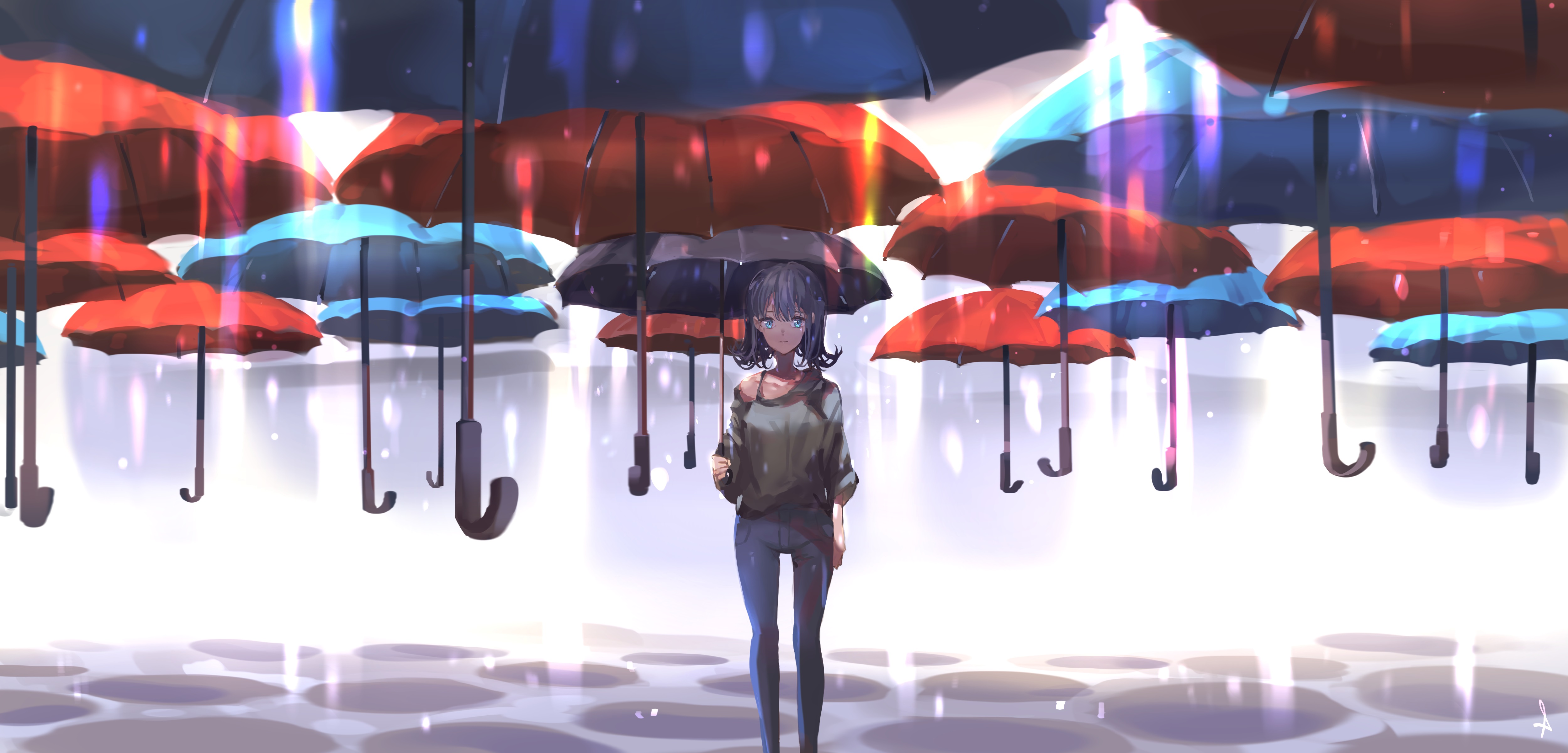 Аниме обои дождь