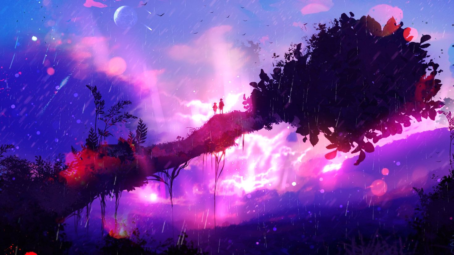 Фиолетовый пейзаж аниме