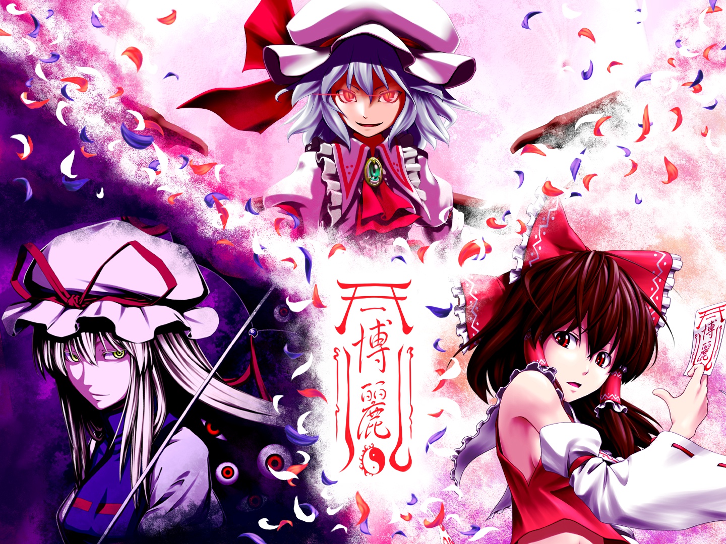 anime, touhou, reimu hakurei, remilia scarlet, yukari yakumo iphone wallpaper
