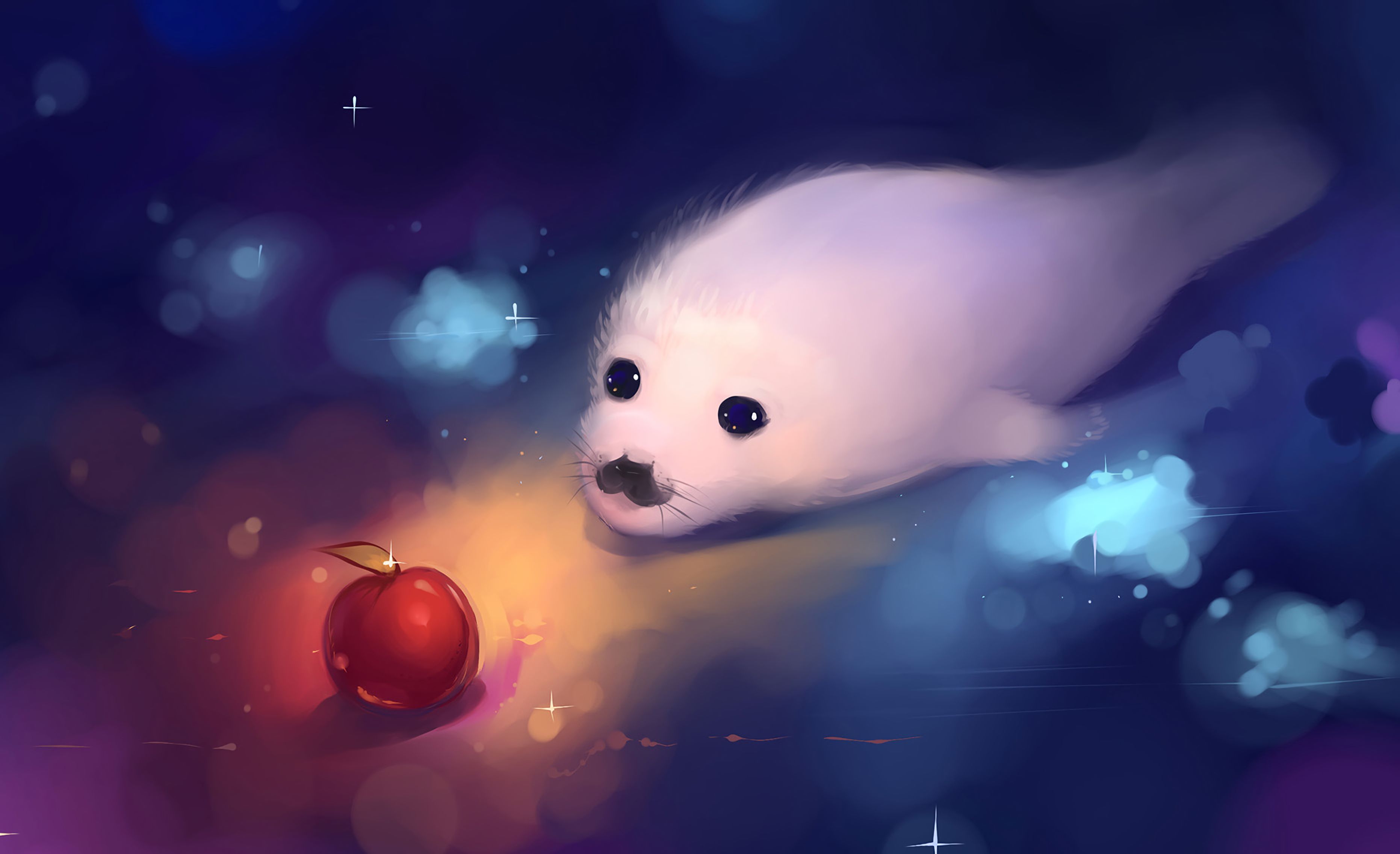 Download mobile wallpaper Fur Seal, Nice, Sweetheart, Art, Apple for free.