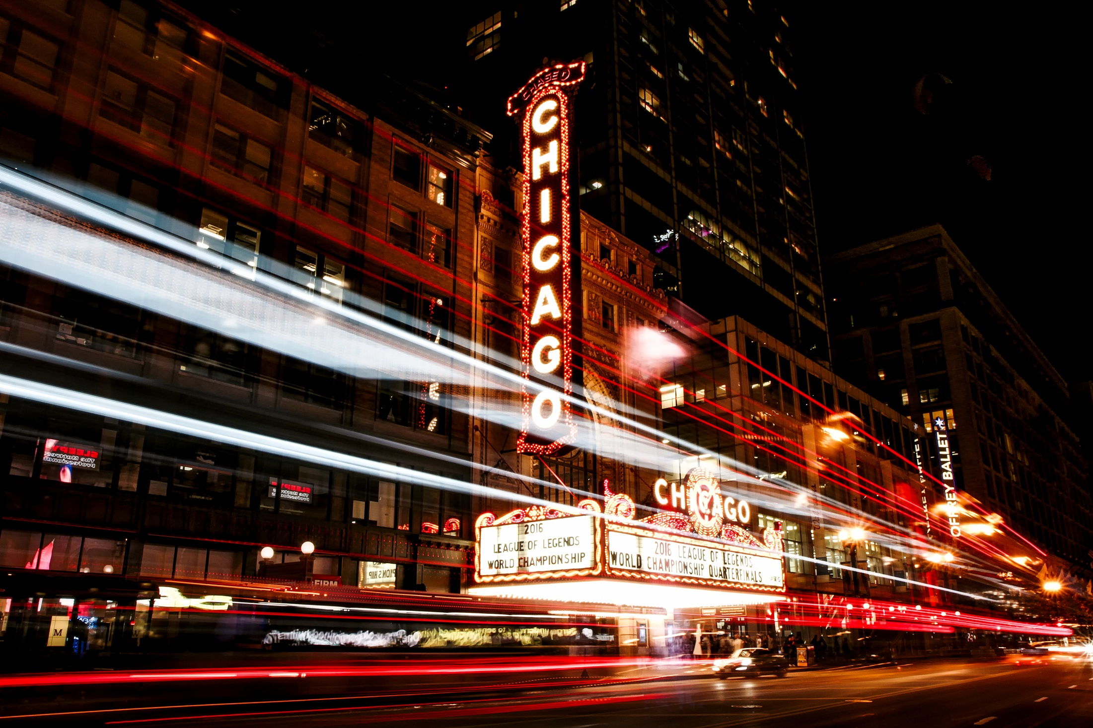 chicago, night, cities, city, traffic, movement, illinois HD wallpaper
