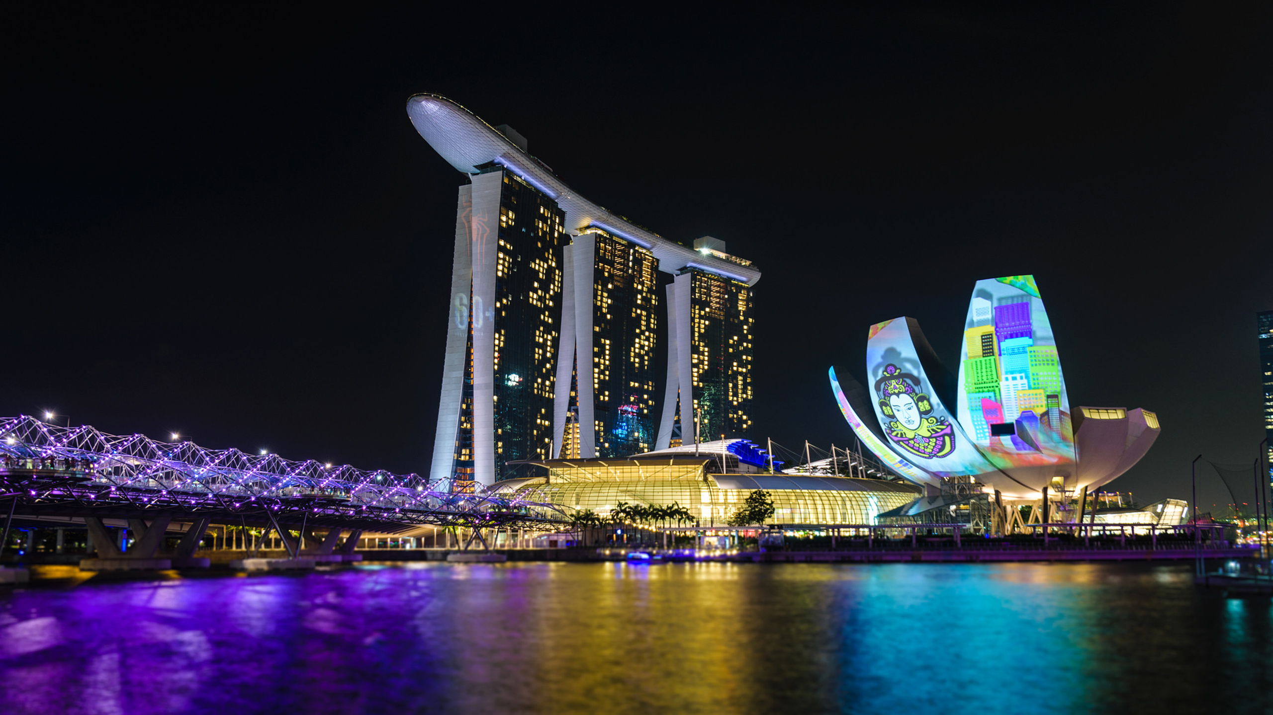 661397 Bild herunterladen helix brücke, menschengemacht, marina bay sands, gebäude, nacht, singapur - Hintergrundbilder und Bildschirmschoner kostenlos