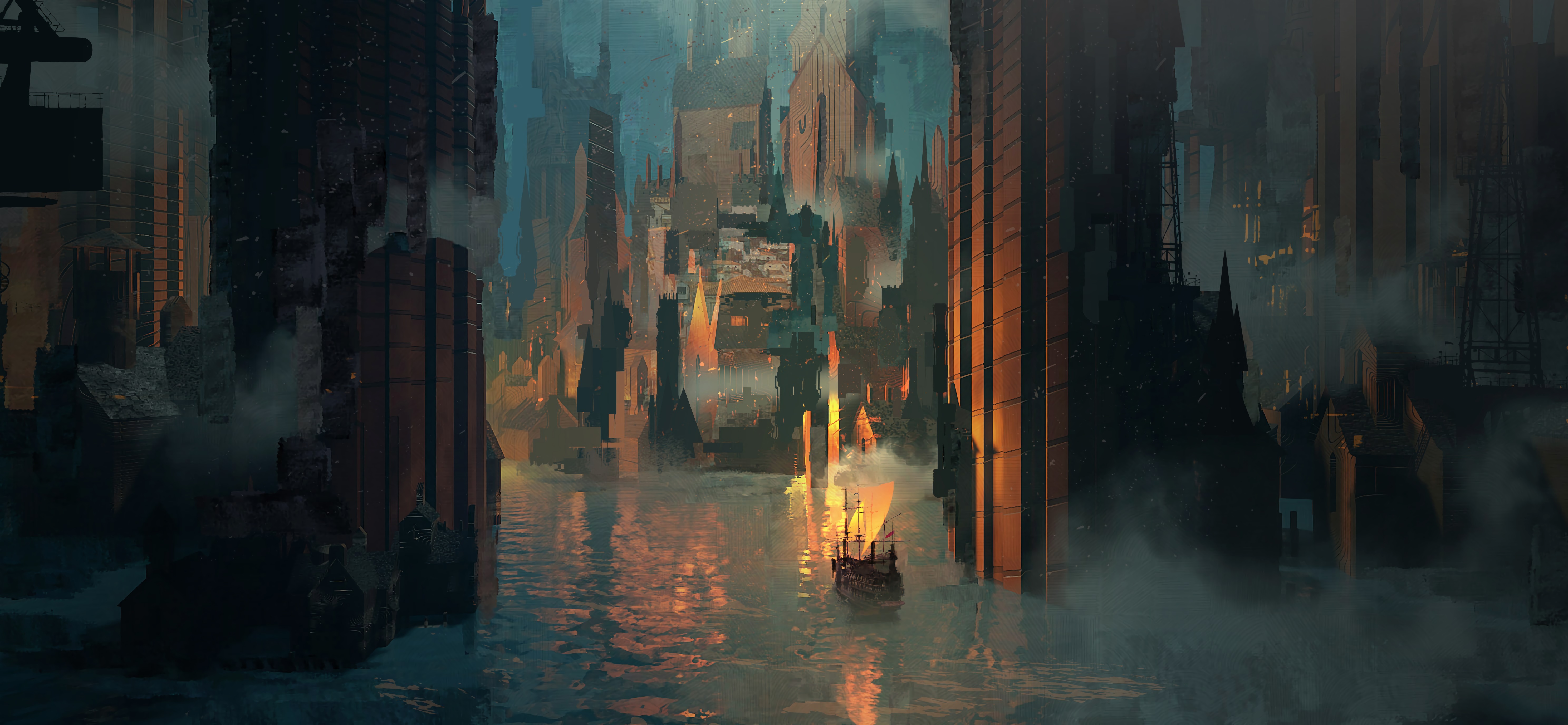 art, futurism, city, ship wallpapers for tablet
