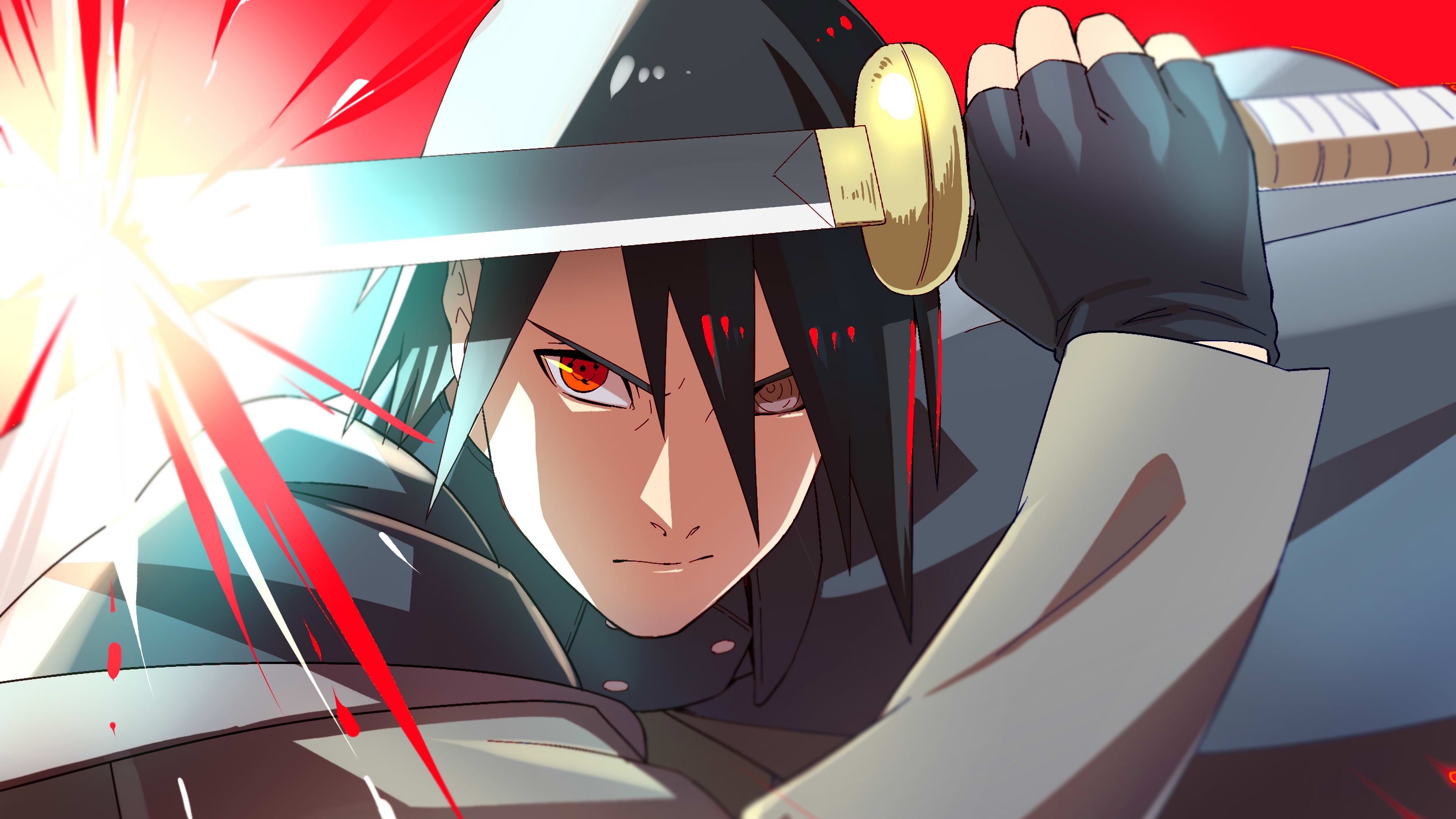 naruto, sasuke uchiha, sharingan (naruto), anime, black hair, rinnegan (naruto), sword 4K