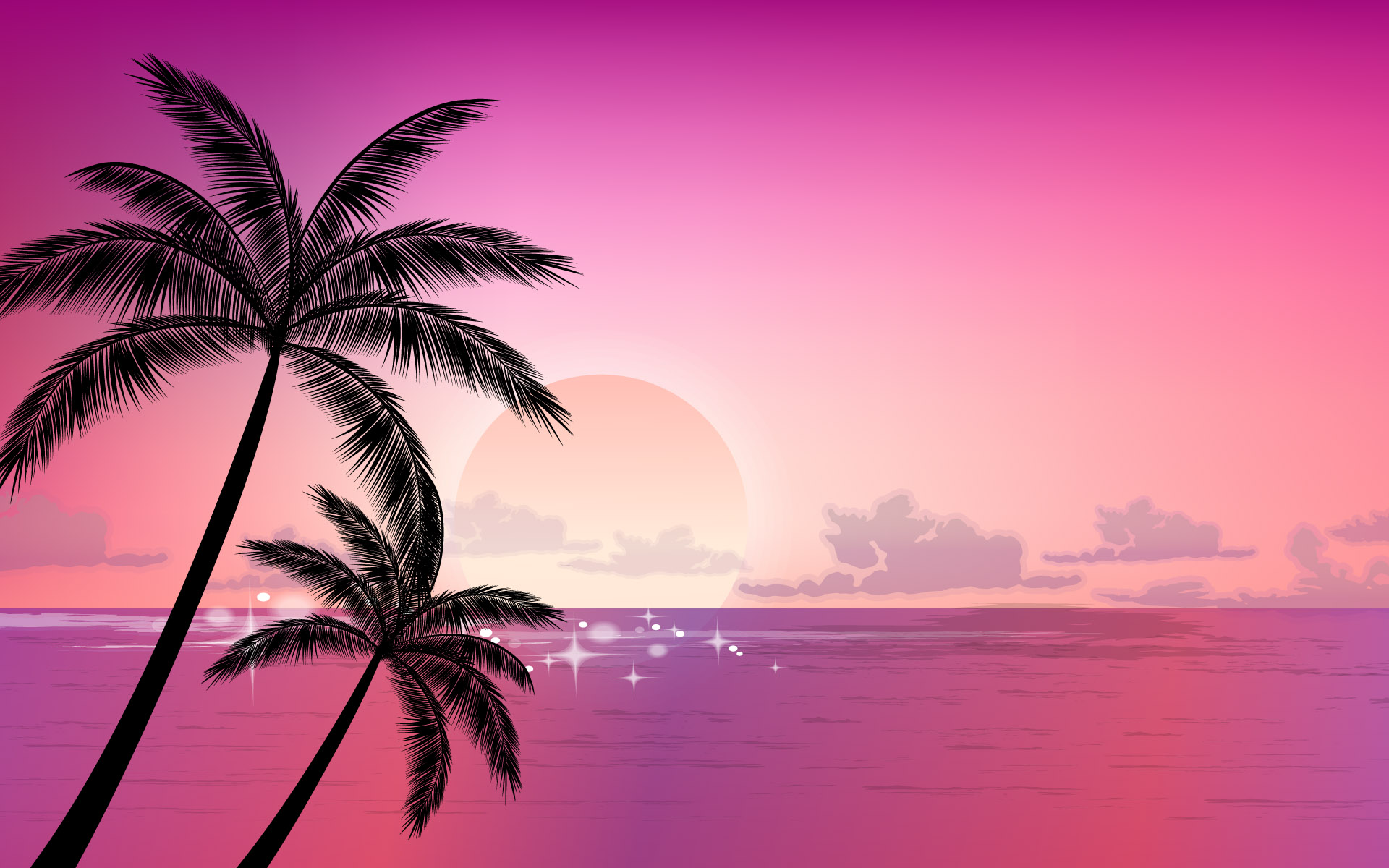 Розовый закат пальмы