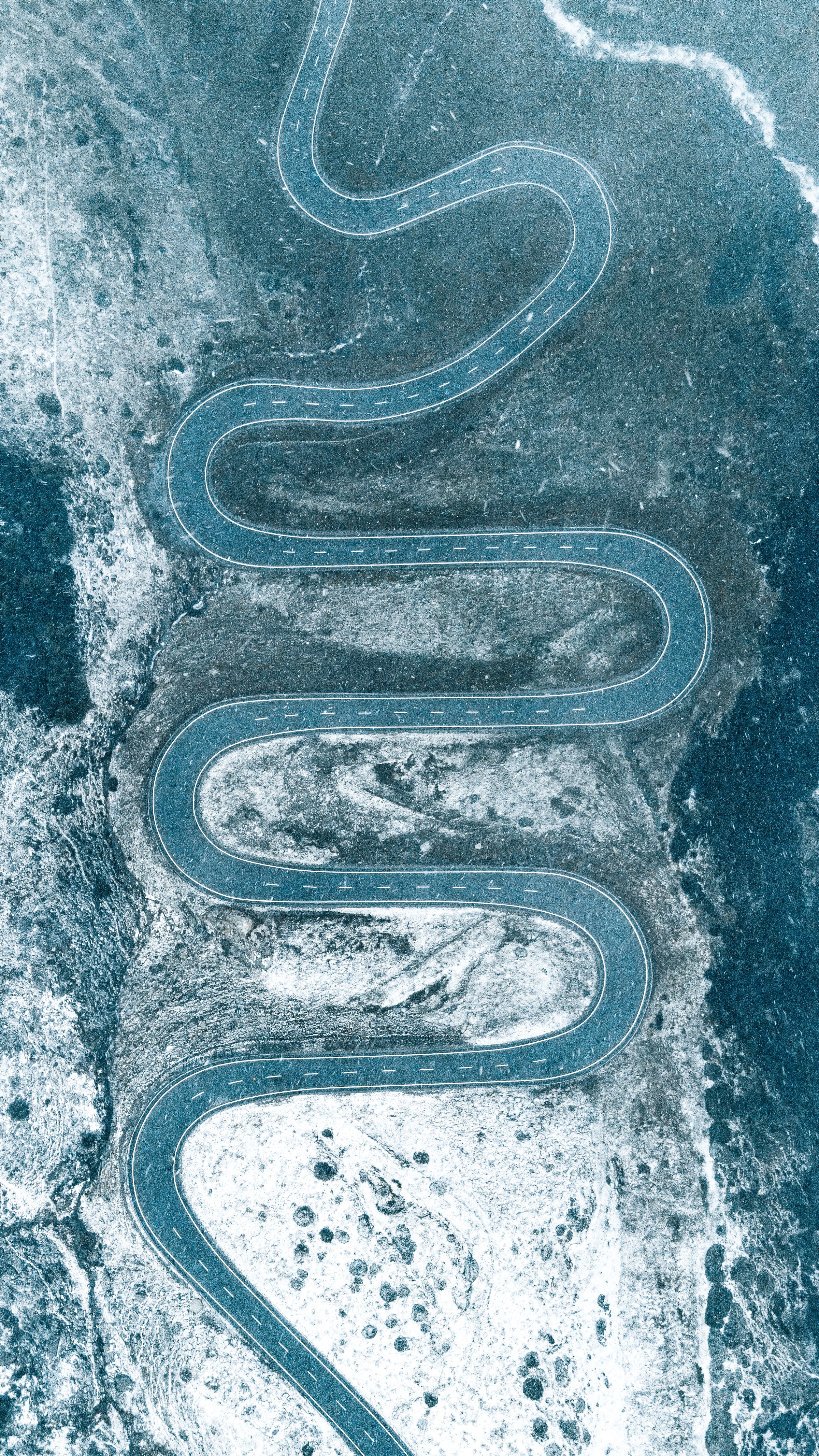 nature, snow, view from above, road, snow covered, snowbound, winding, sinuous desktop HD wallpaper