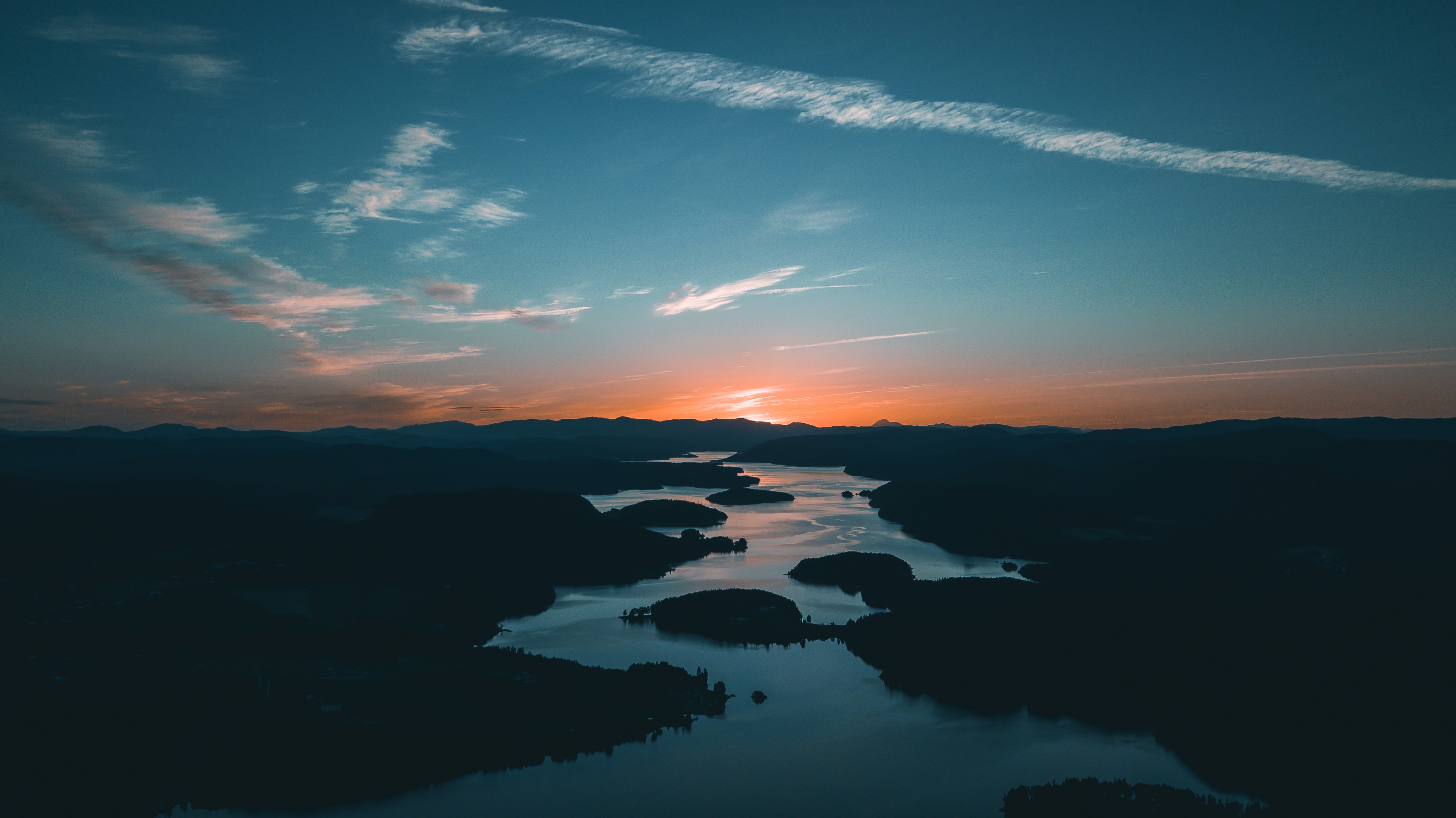 Desktop FHD sunset, rivers, nature, mountains
