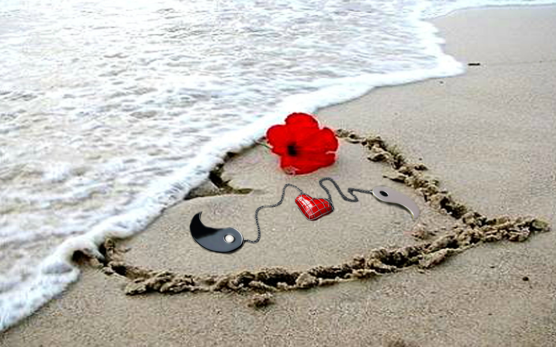 Сердце на берегу моря на песке