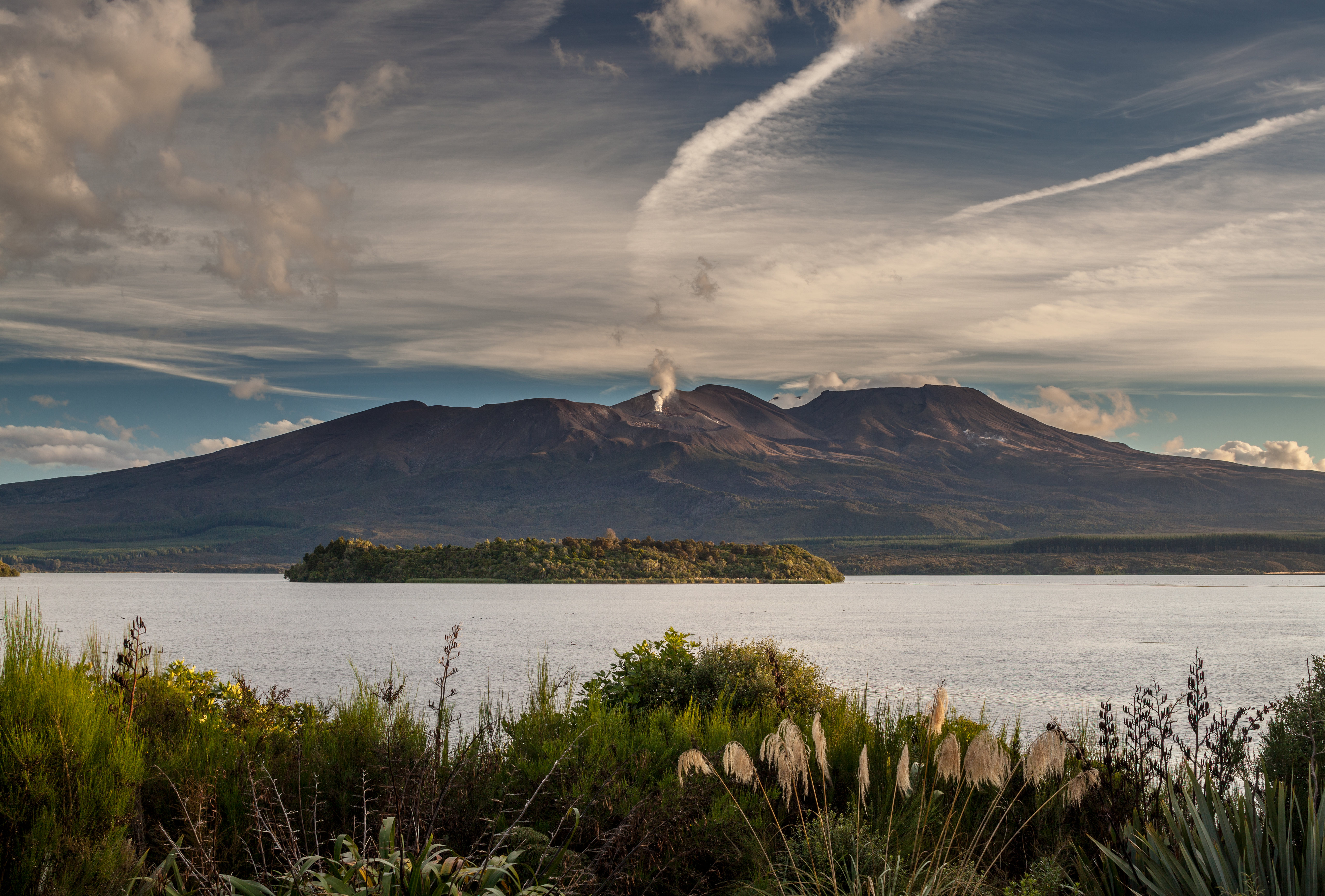 volcano, nature, grass, mountains, sea iphone wallpaper