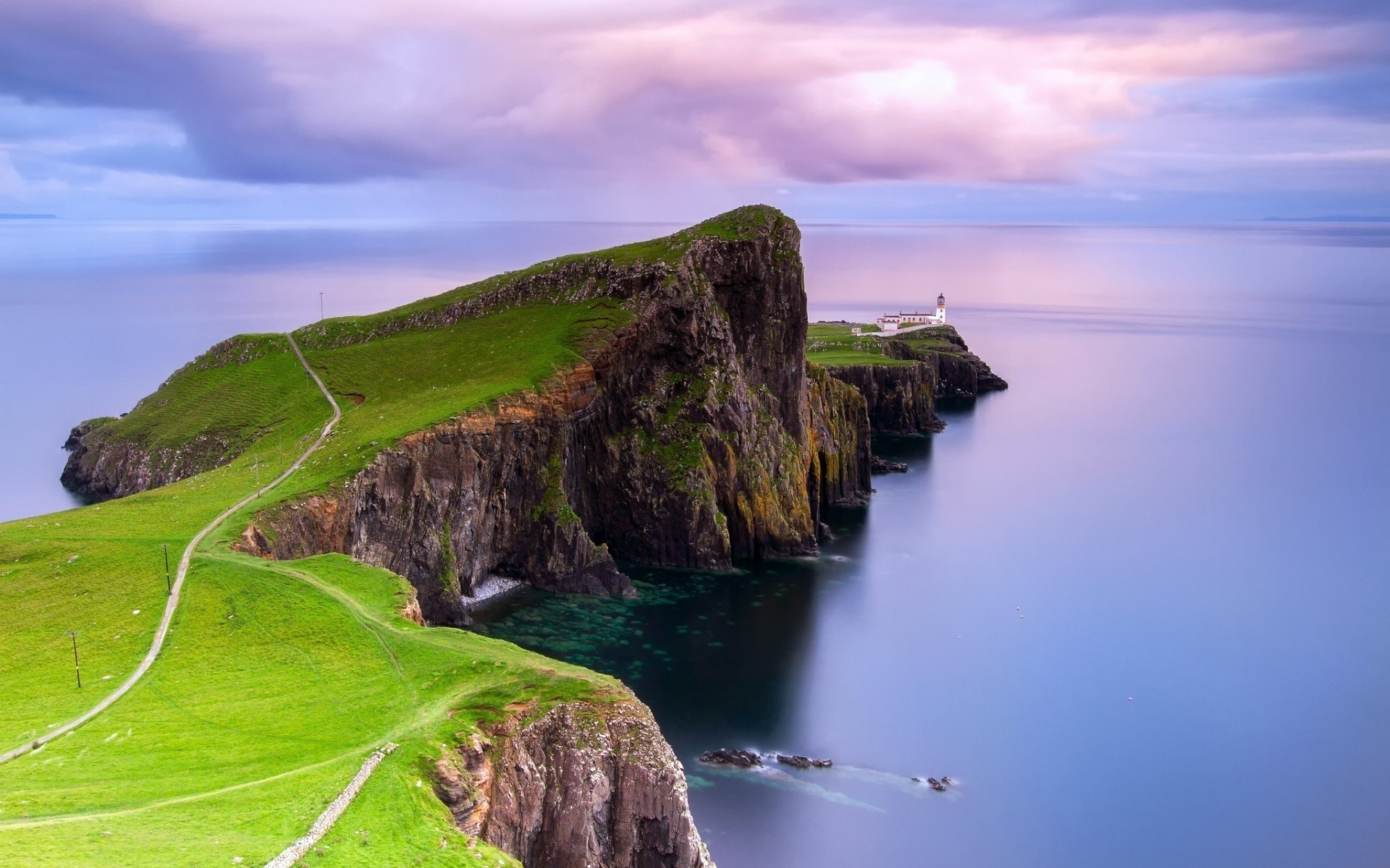 scotland, cliff, man made, lighthouse, horizon, ocean