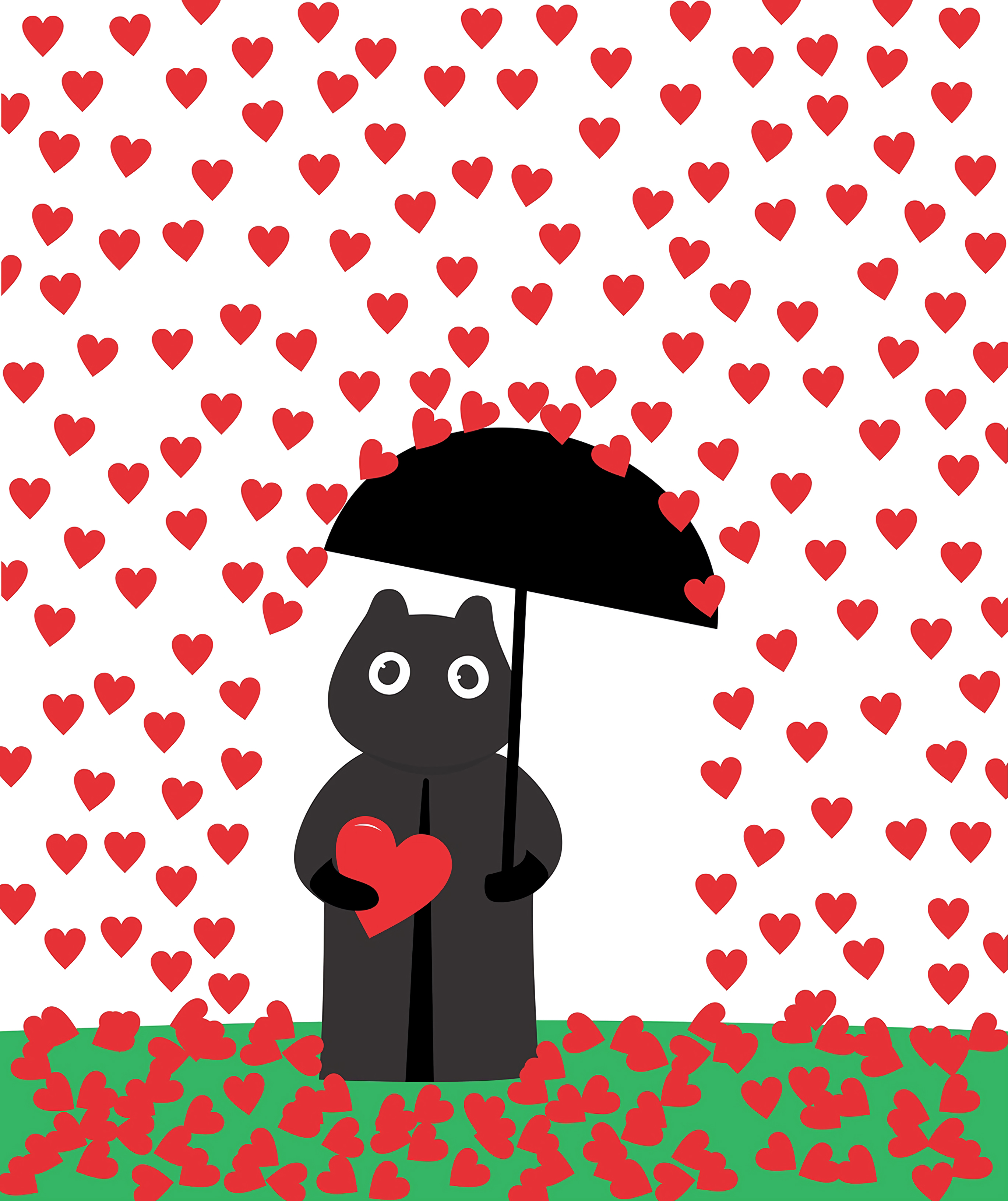 Download mobile wallpaper Silhouette, Umbrella, Art, Hearts, Rain, Vector for free.