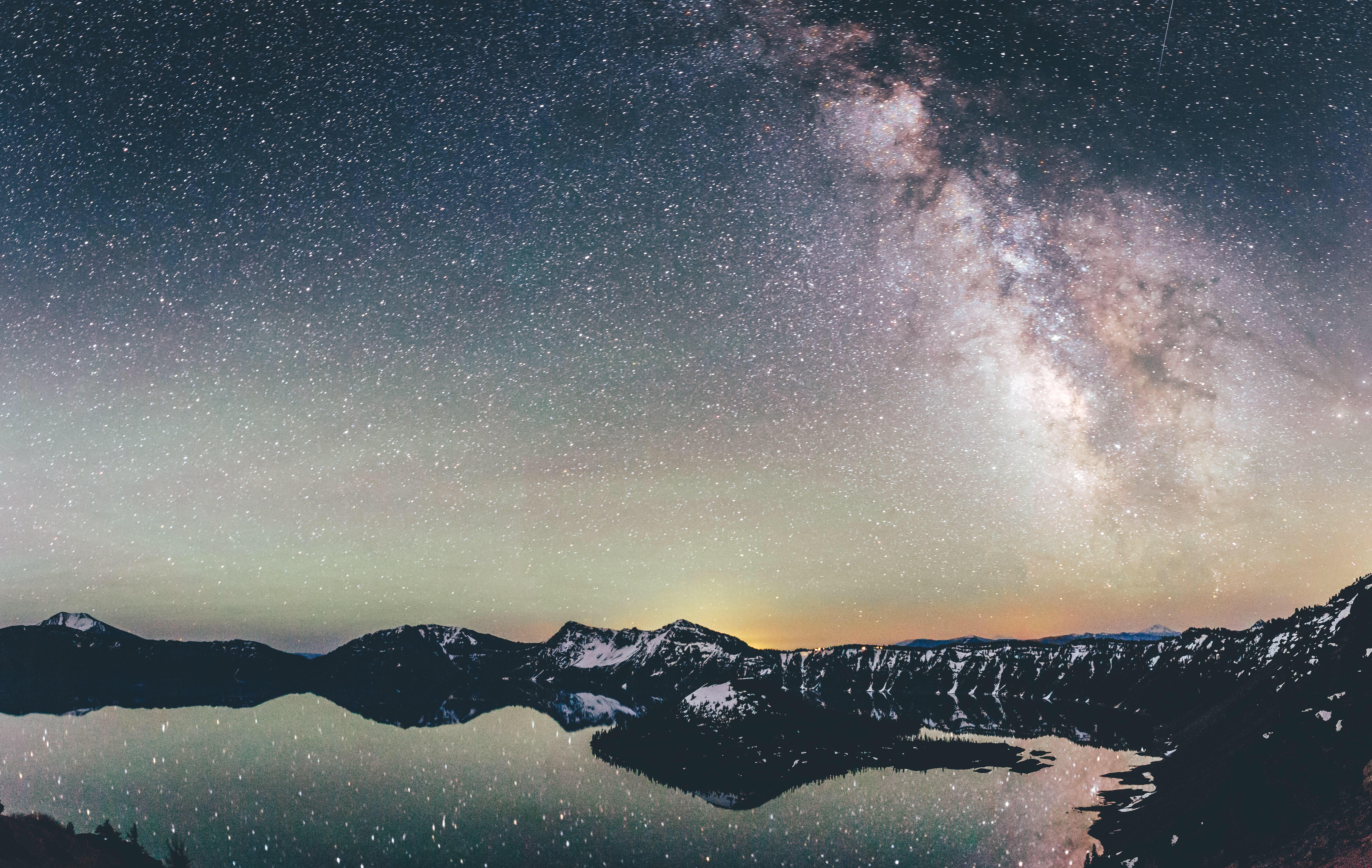 oregon, sci fi, milky way, crater lake, lake, nature, night, reflection, sky
