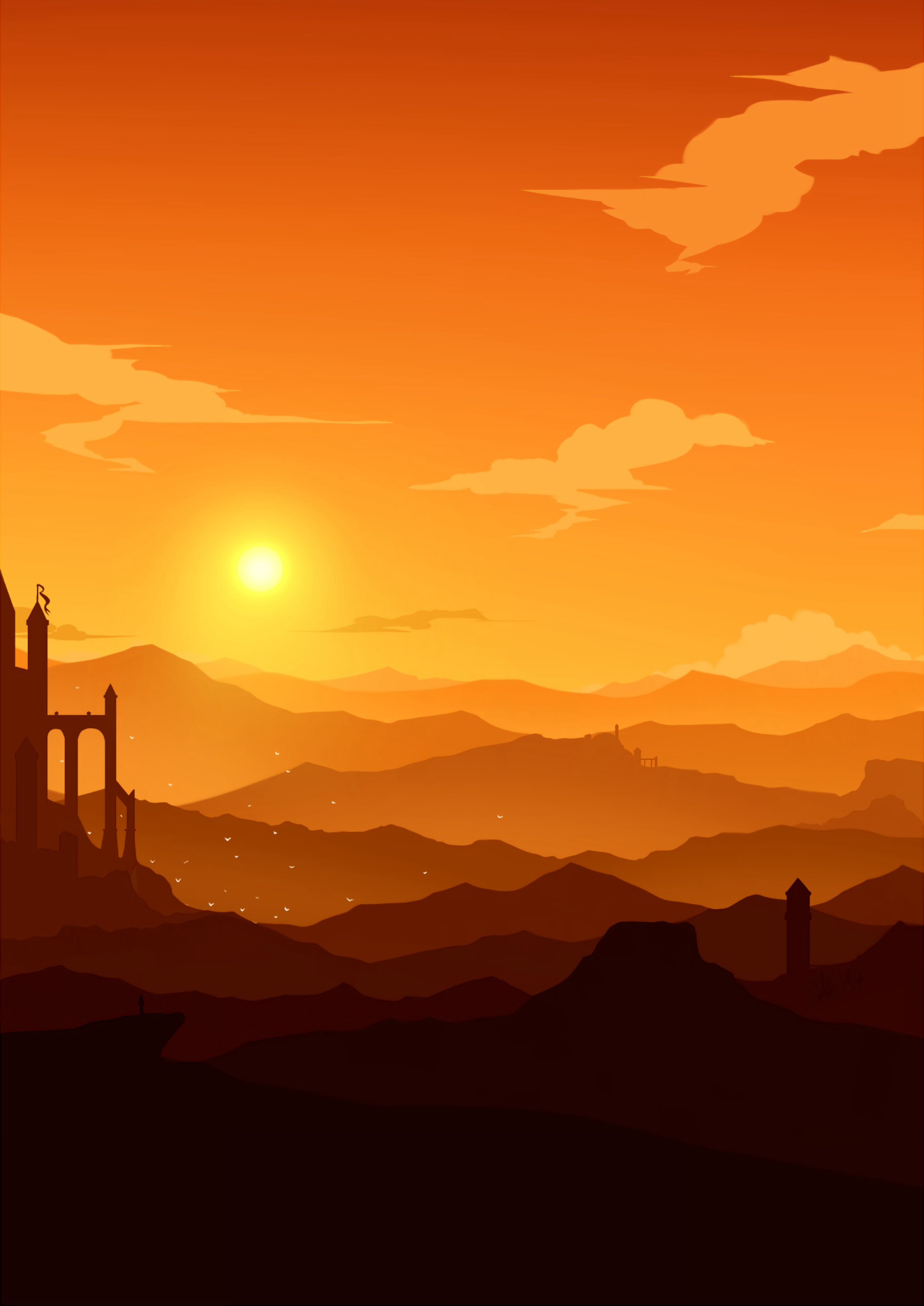 vector, hills, sunset, mountains for android