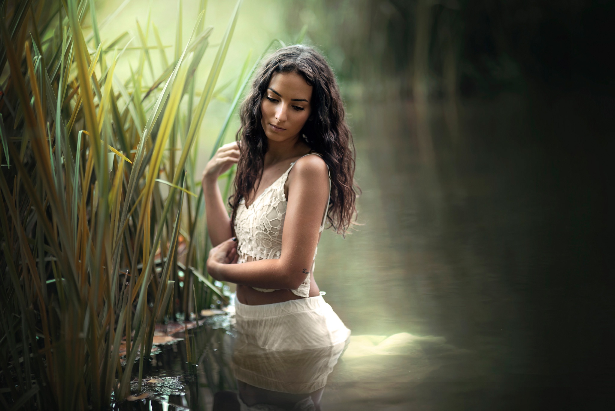 women, mood, black hair, model, reed, water for android